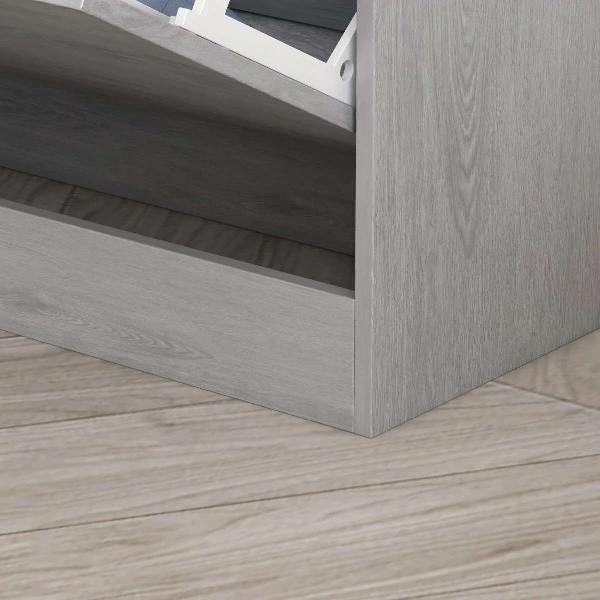 Grey Wood 12-Pair Shoe Storage Cabinet w/ 2 Flip Drawers by Kerrogee