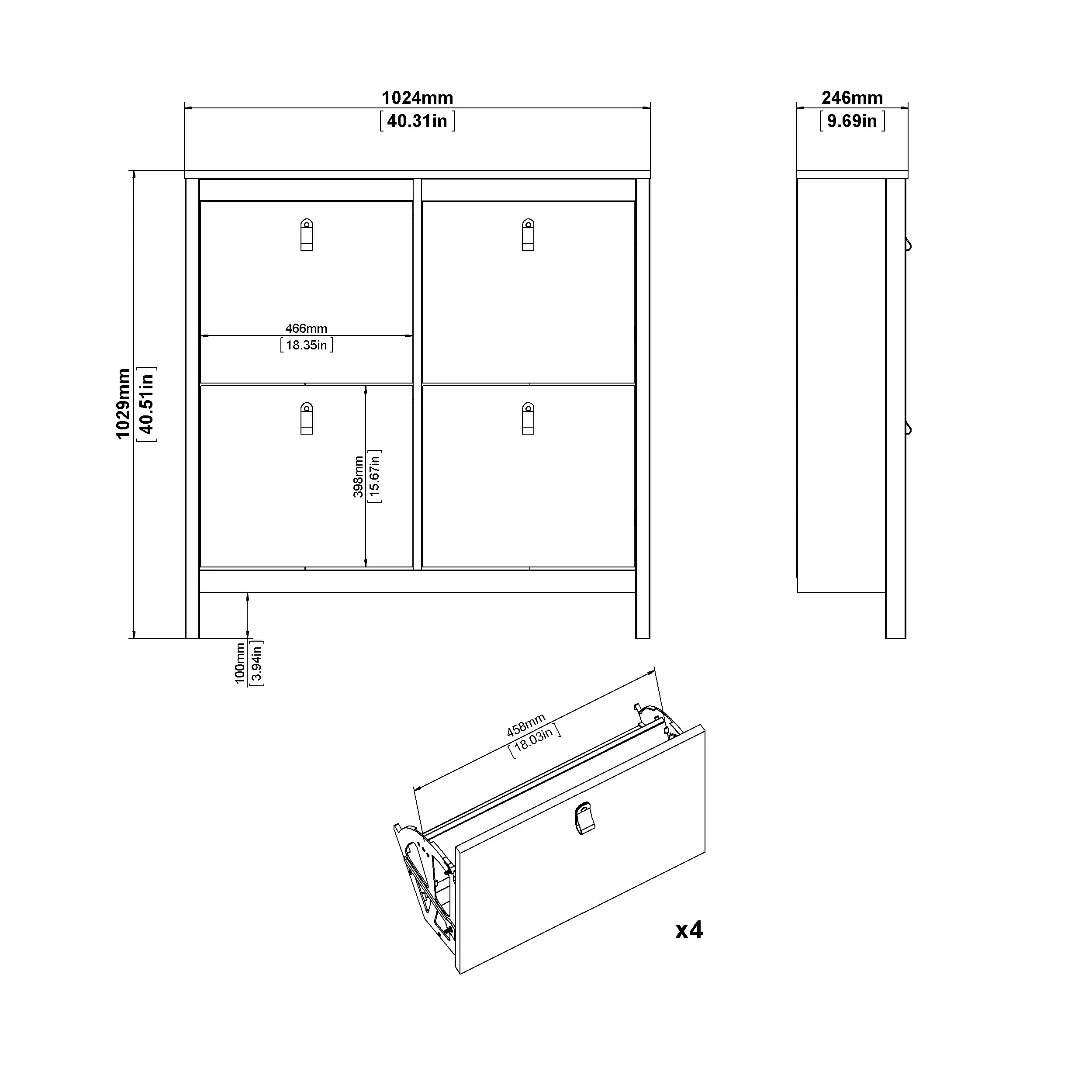 Porch & Den Madrid 4-Drawer Shoe Cabinet