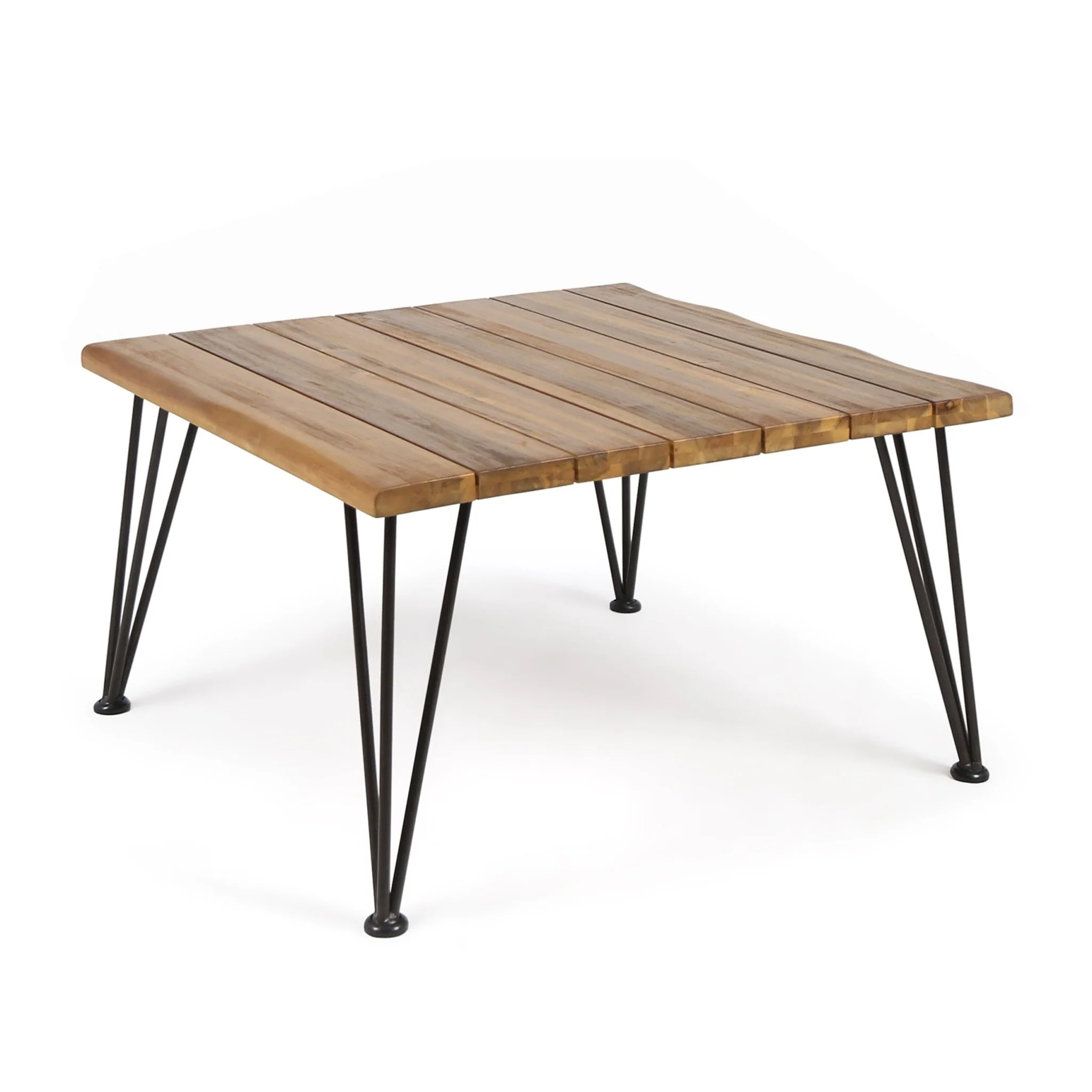 Outdoor Coffee Table with Slat Top and Metal Legs