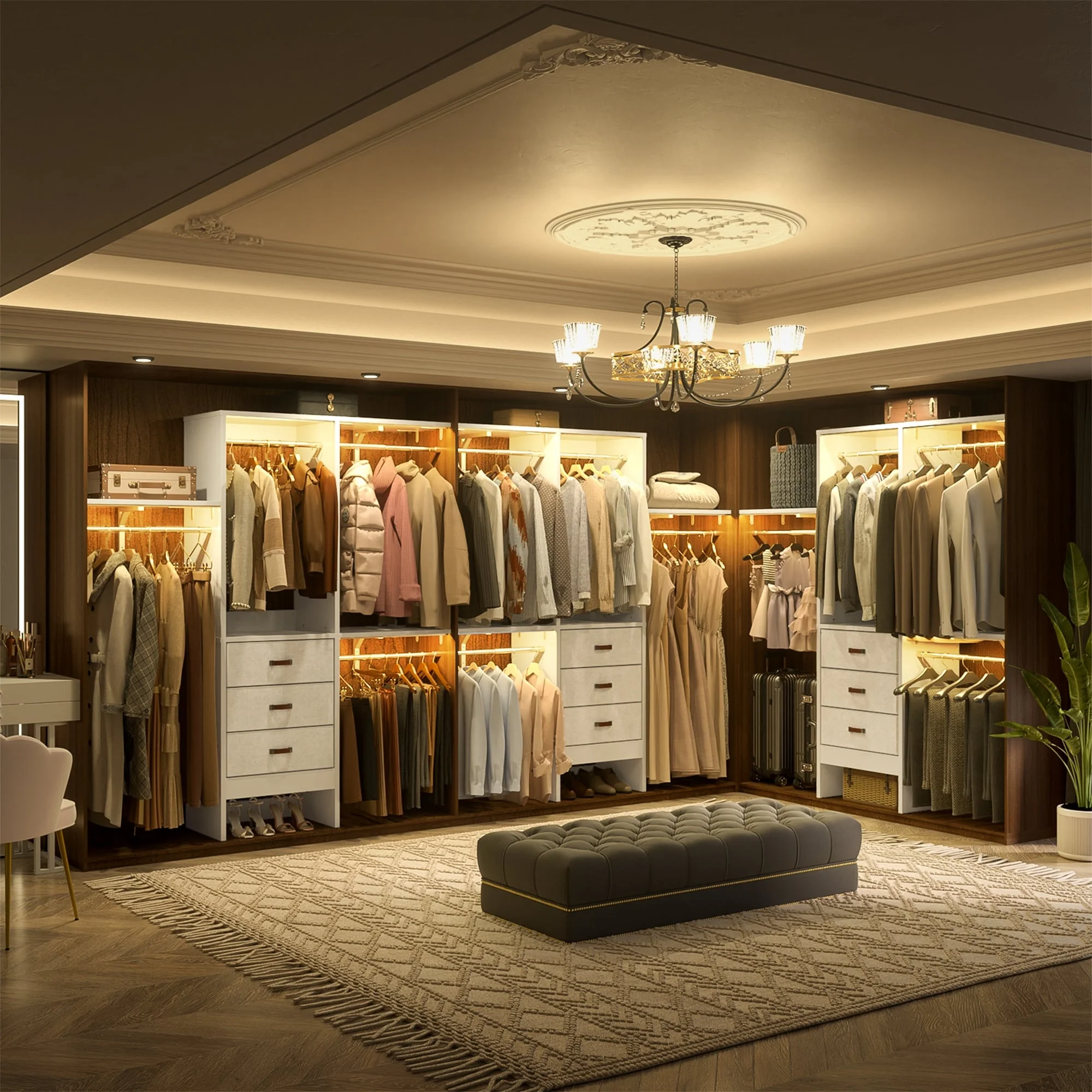4FT Kid‘s Closet System with Fabric Drawers, DIY Closet Organizer with Adjustable Hanging Rods