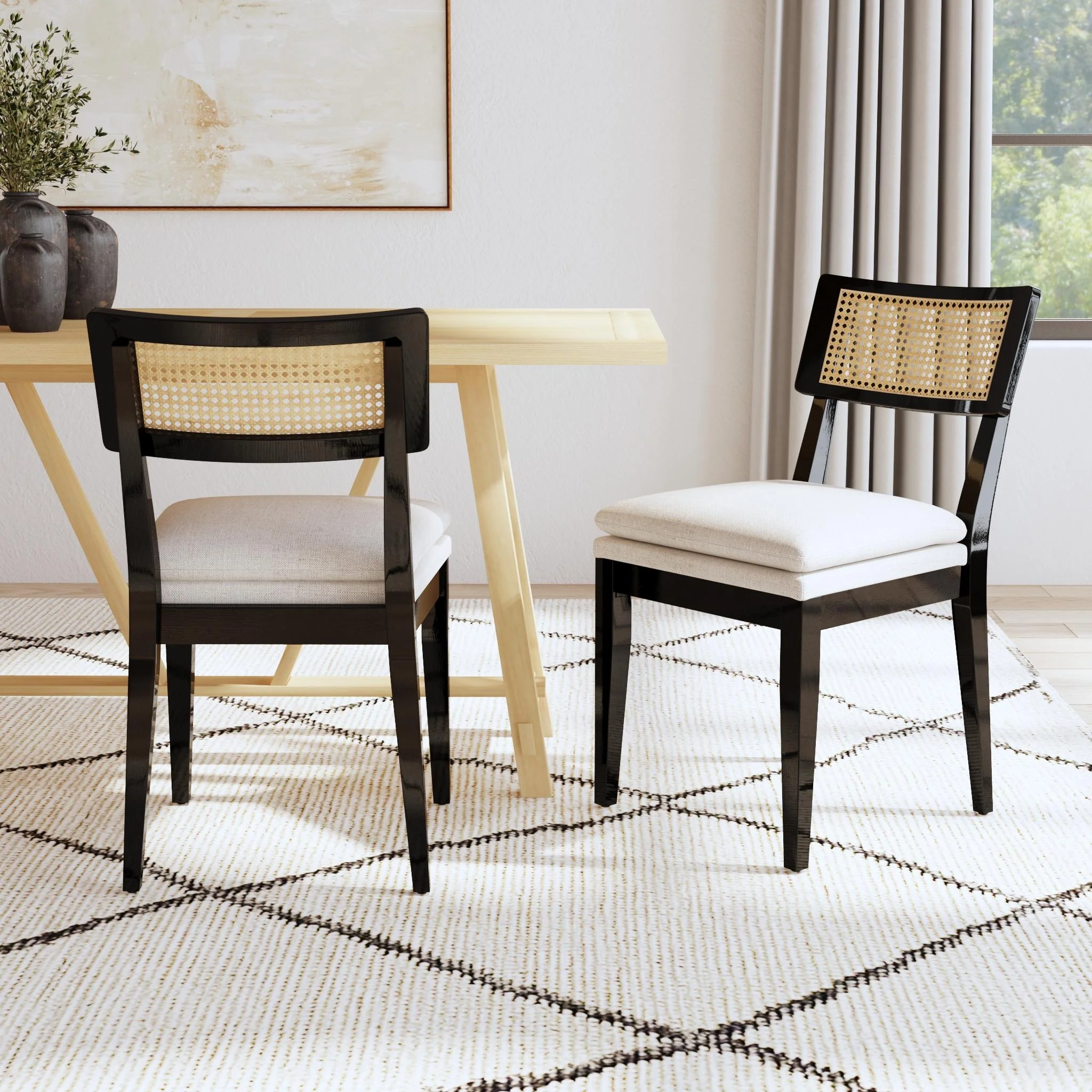 Monroe Cane Back Dining Chair Black, Set of 2