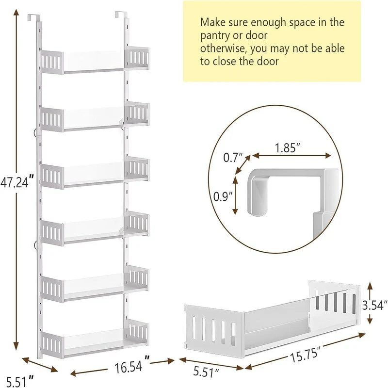 6Tier Over the Door Pantry Organizer with Sturdy Metal Shelves - 5.51