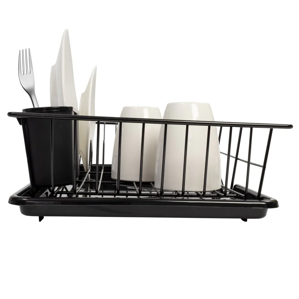 Sweet Home Collection 3-Piece Kitchen Sink Dish Drainer Set Black