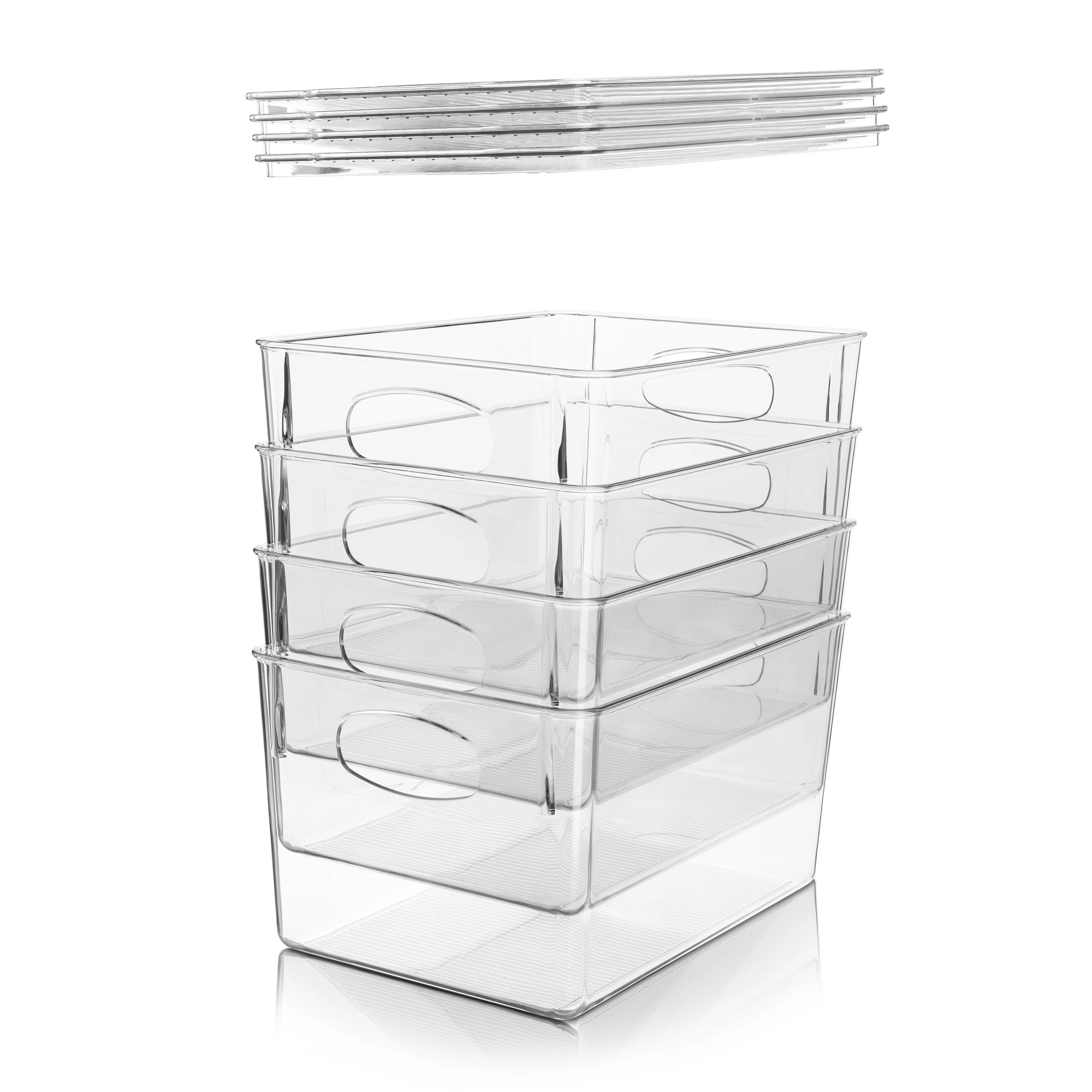 Plastic Storage Clear Bins w/ Lid, Stackable Pantry Box Bin Containers