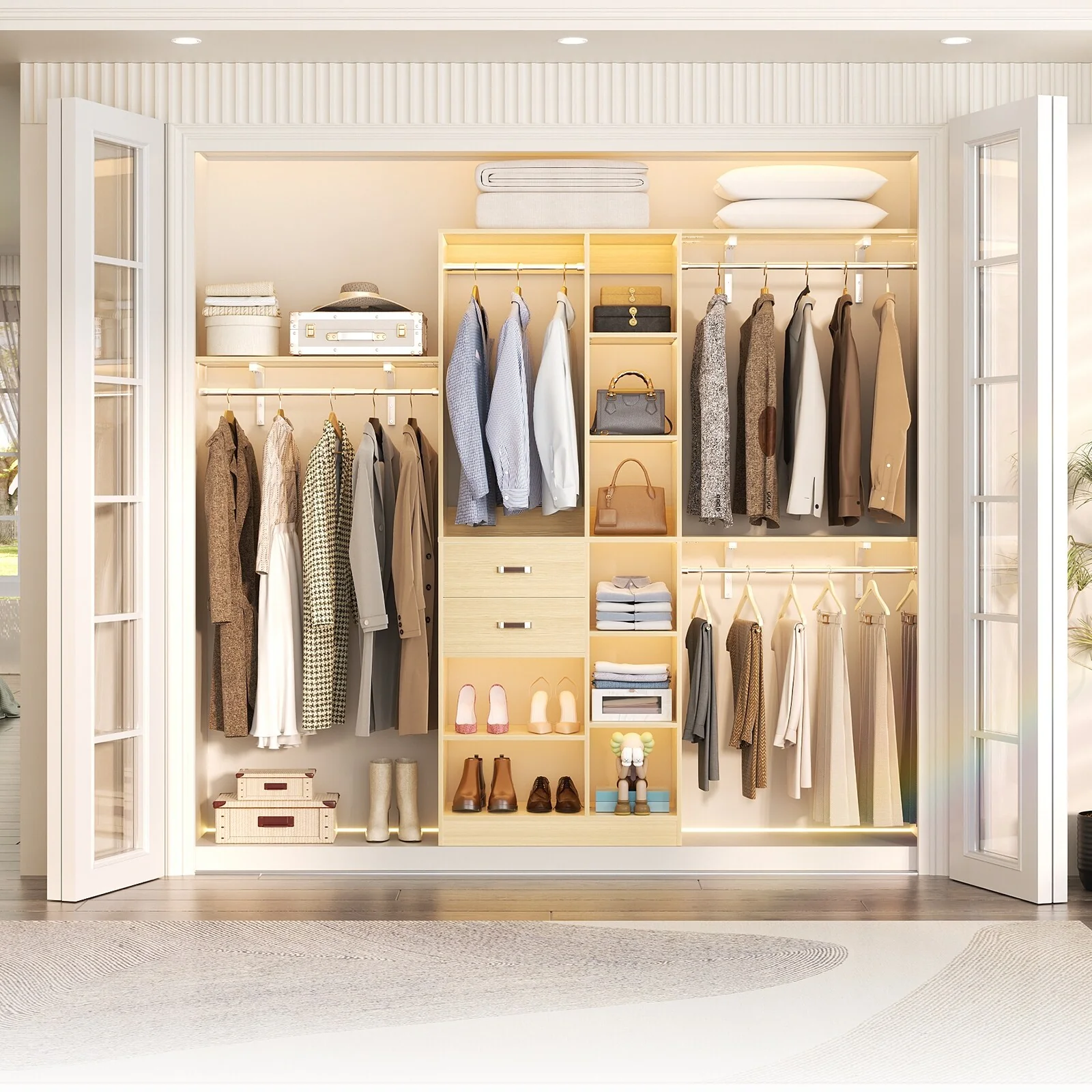 31.5'' to 96'' W Closet Organizer System with Drawers and Tower Shelves for Reach-in and Walk-in Closet