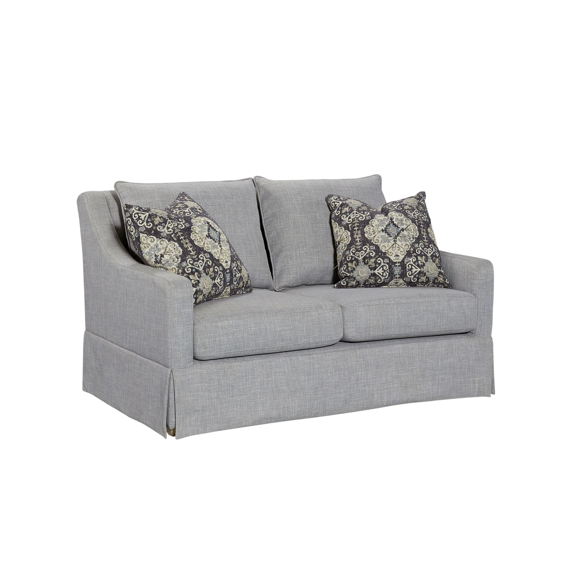 Loveseat with Skirt and Reversable Cushions and 2 Pillows