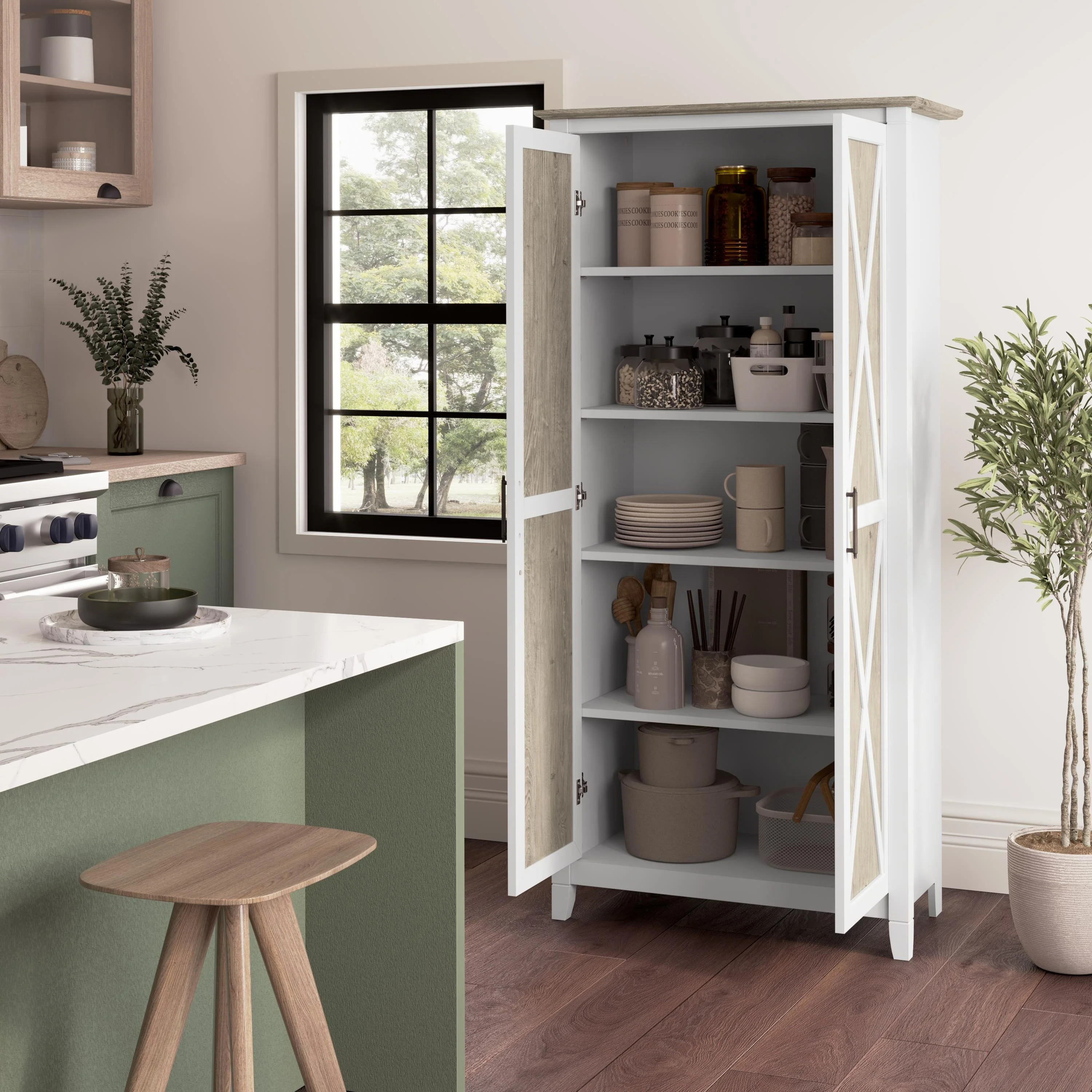 Key West Tall Kitchen Pantry Cabinet with Doors by Bush Furniture