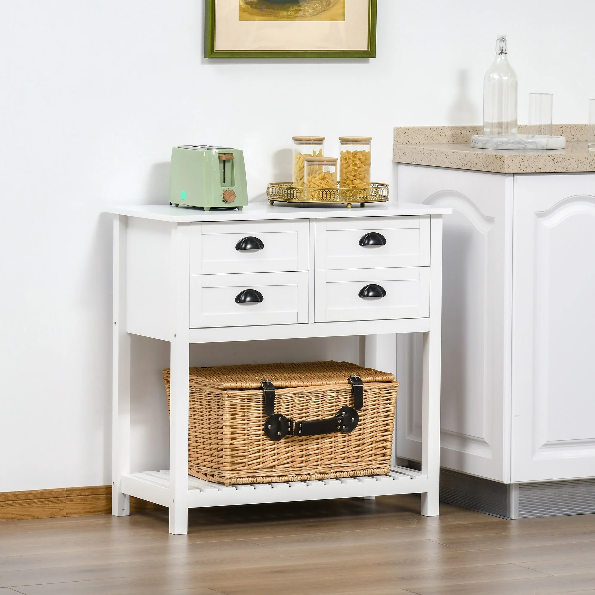 HOMCOM Sideboard Buffet Cabinet, Storage Serving Console Table with 4 Drawers and Slatted Bottom Shelf for Kitchen, Living Room