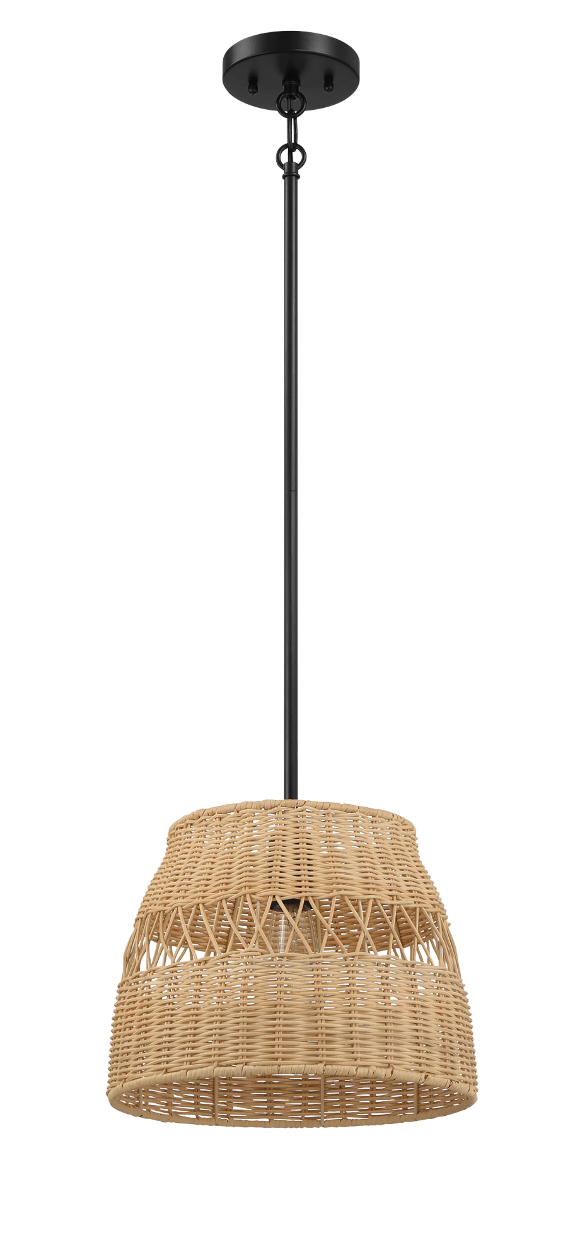 Single Light Pendant with Rattan Shade and Metal Frame
