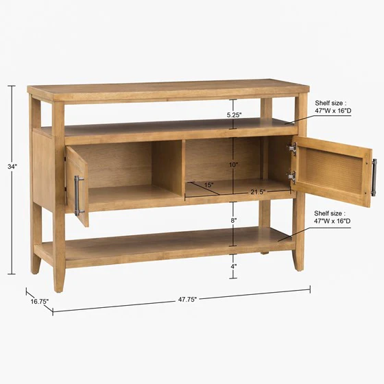 Console Table with 2 Cane Doors and 2 Shelves