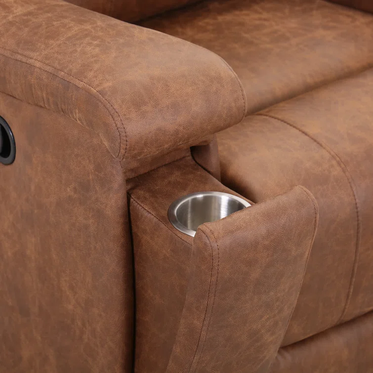 Maroske 79'' Top Leather Square Arms Reclining Sofa with Hidden Cupholder<!-- --> <!-- -->(Set of 2)