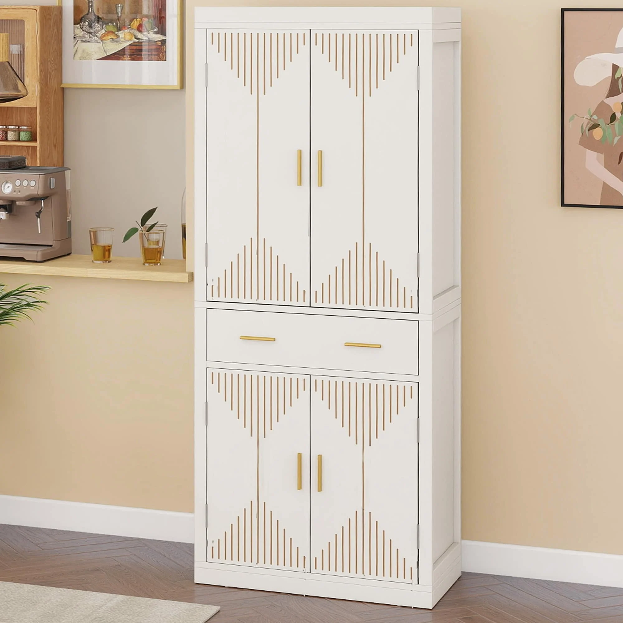 Moasis Farmhouse Freestanding 72'' Kitchen Pantry Storage Cabinet Cupboard with Drawer Adjustable Shelves