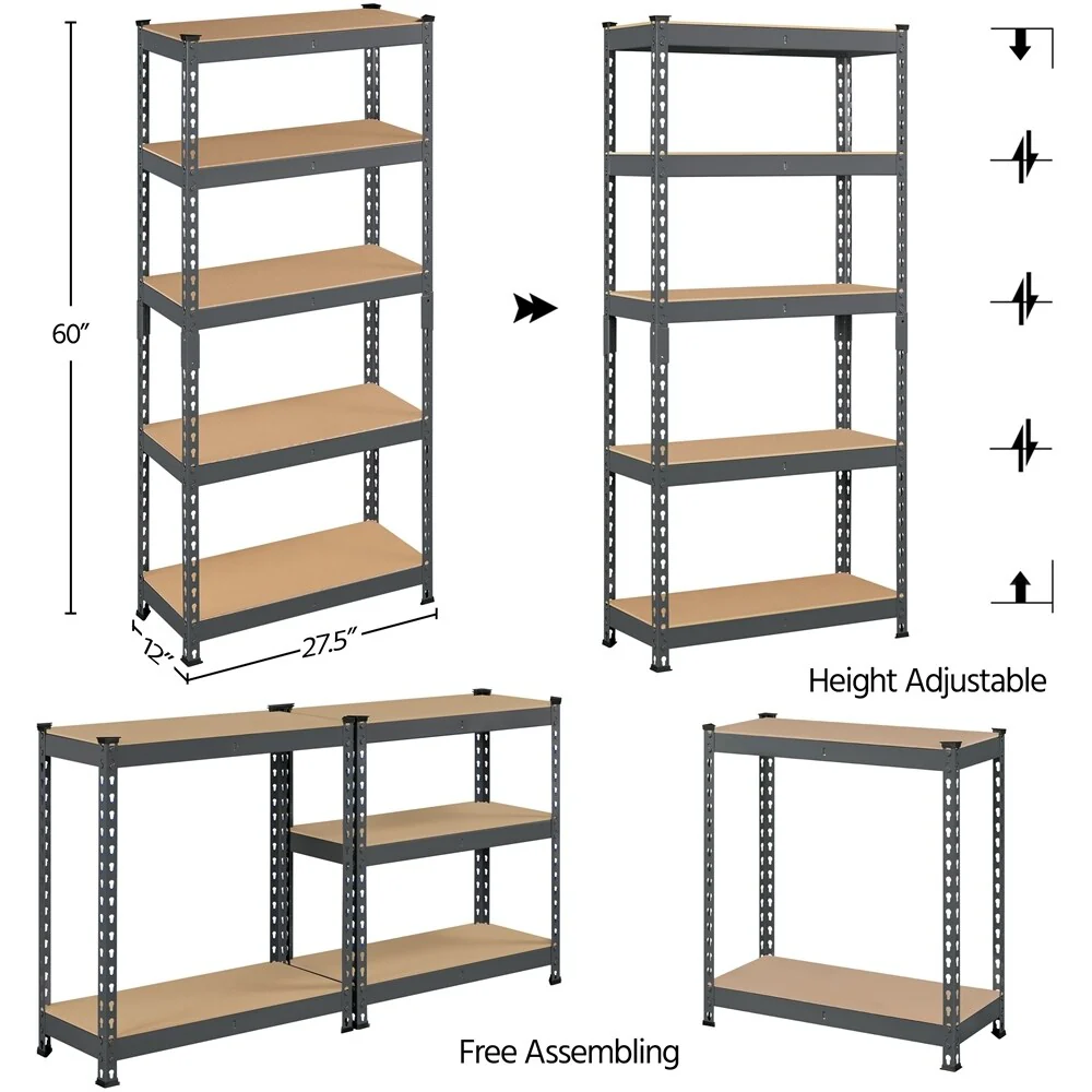 Yaheetech 5 Tiers Boltless Storage Shelf 330lb Capacity for Each Tier,Metal Frame MDF Wood Boards