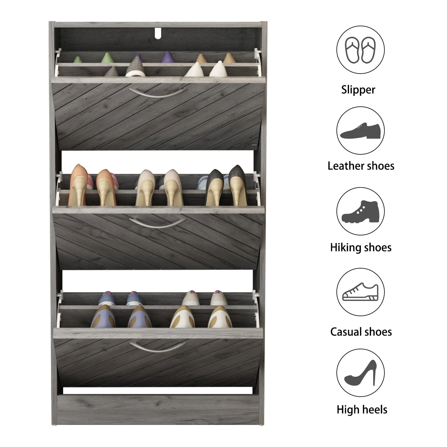 Kerrogee 18-Pair Shoe Storage Cabinet with 3 Flip Drawers Wood/ Grey