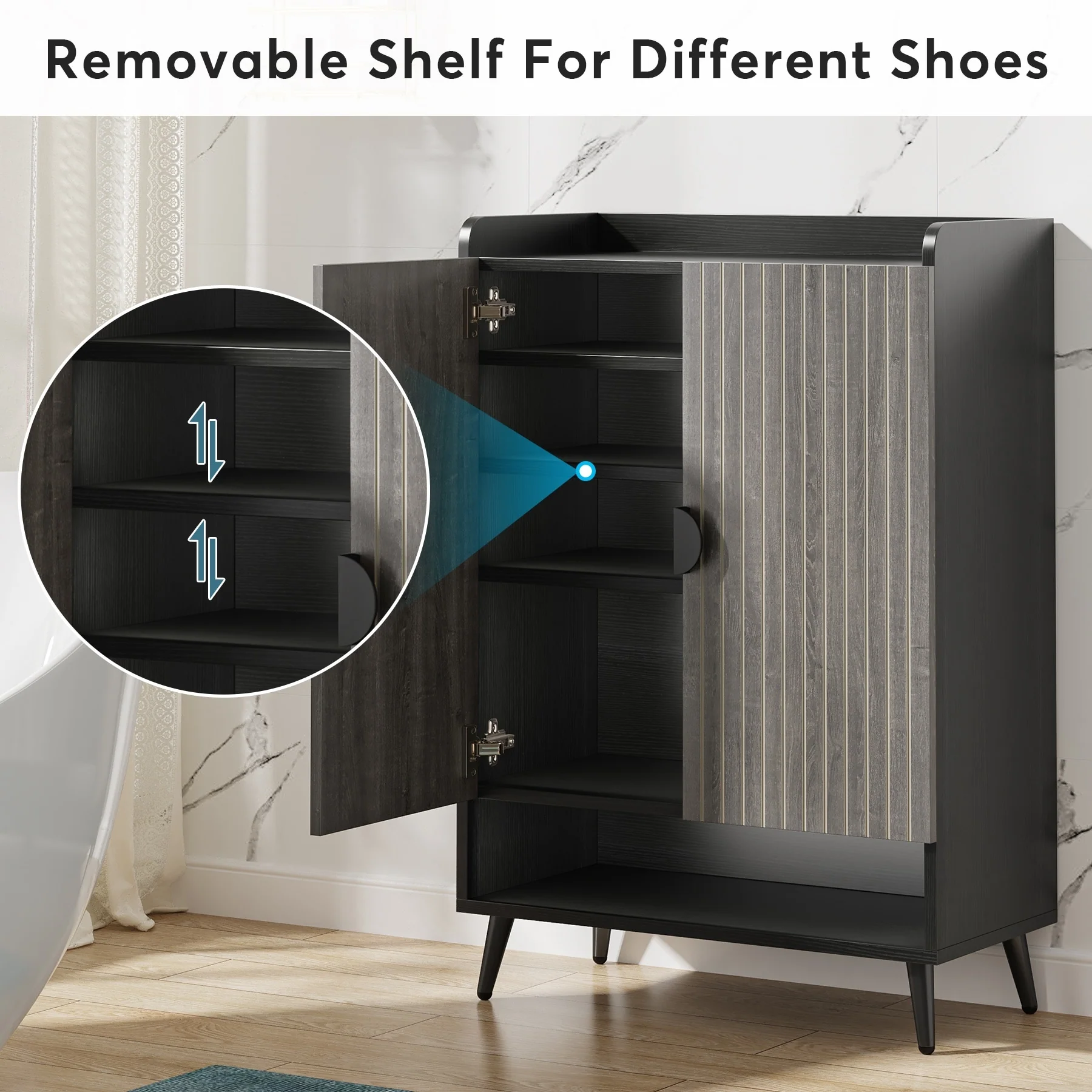 Shoe Cabinet with Doors, Entryway Shoe Storage Cabinet with Adjustable Shelves - 29.6