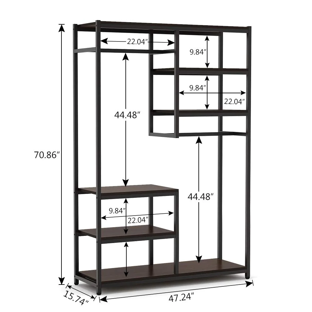 Freestanding Closet Organizer Garment Rack with Hanging Rod and Storage Shelf