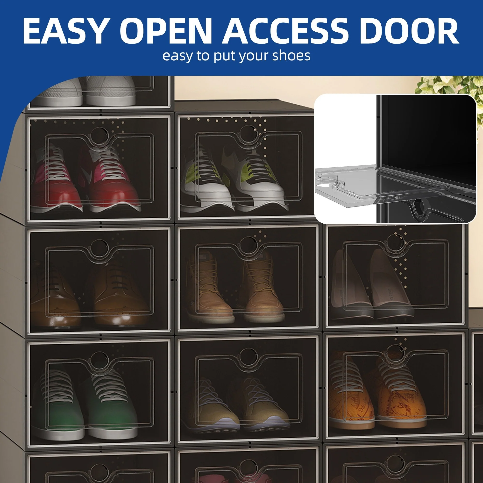 Moasis Shoe Organizer Box, 18 PCS Large Shoe Storage Stackable Shoe Box Rack Containers Drawers - 18PCS