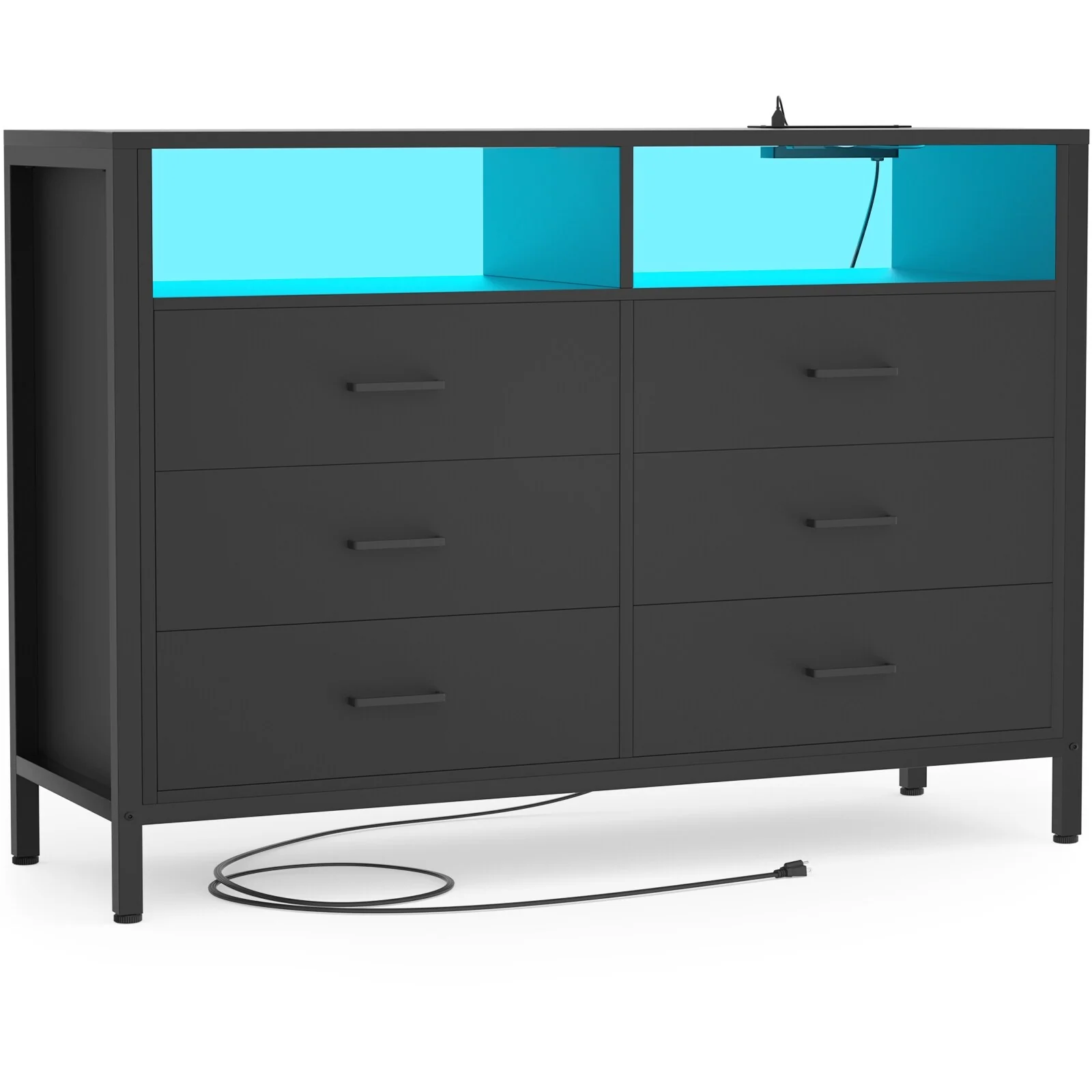 Chest of Drawers with LED Lights and Outlets,Wood Drawer Dresser for Clothes Storage