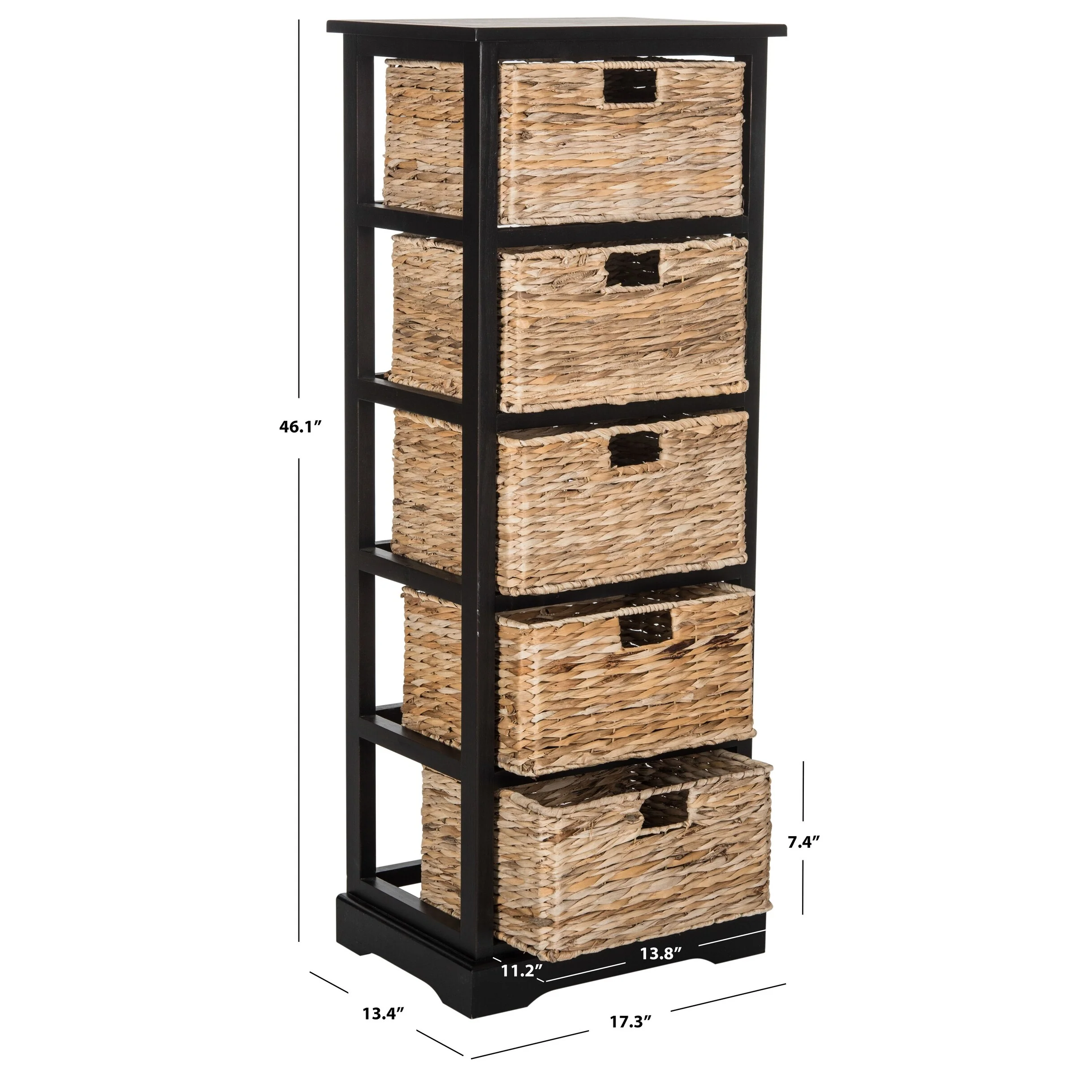SAFAVIEH Faith Distressed Black 5-Drawer Wicker Basket Storage Tower - 17.3