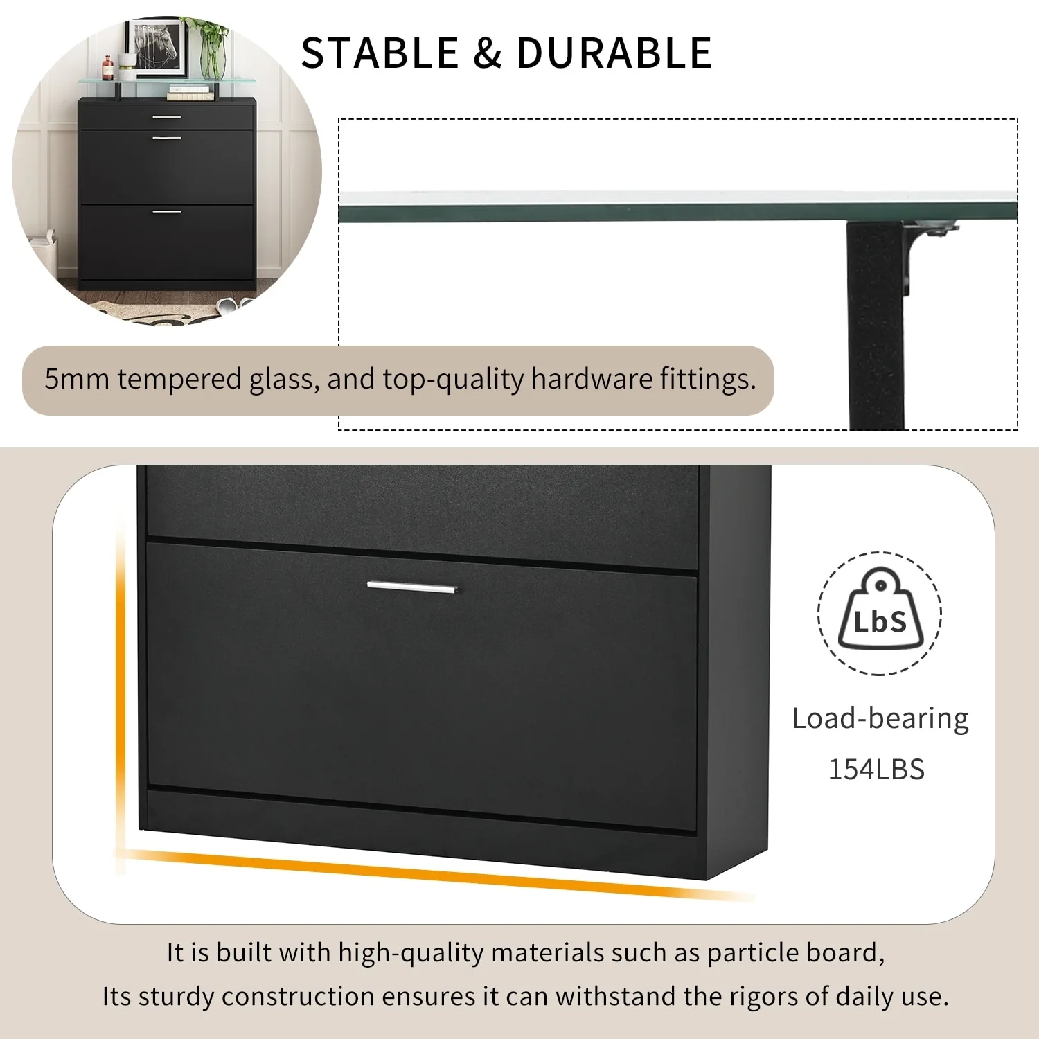 ON-TREND Slim Entryway Organizer with LED Light, two Flip Drawers, and Tempered Glass Top