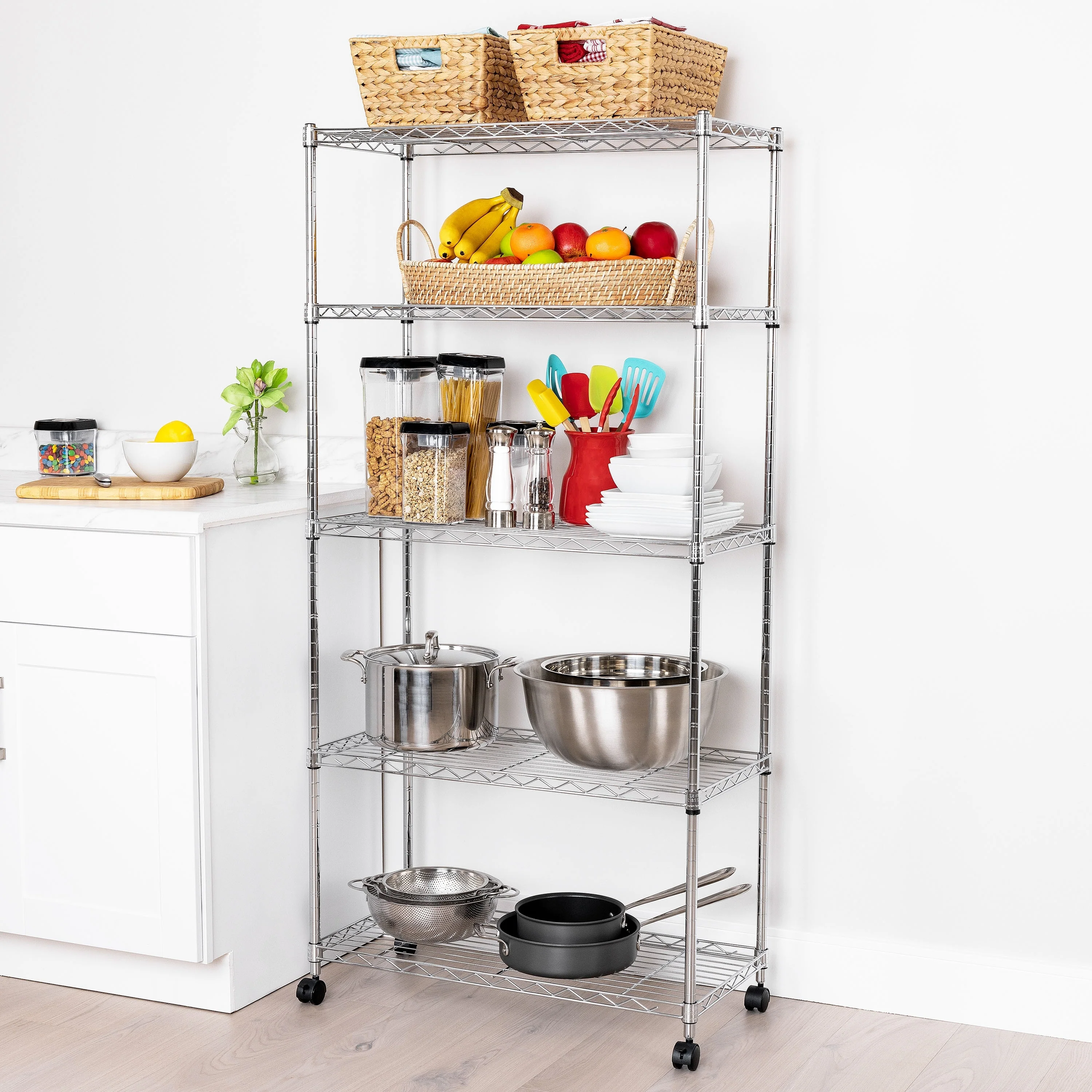 Seville Classics 5-Tier Steel Wire Shelving with Wheels, 30