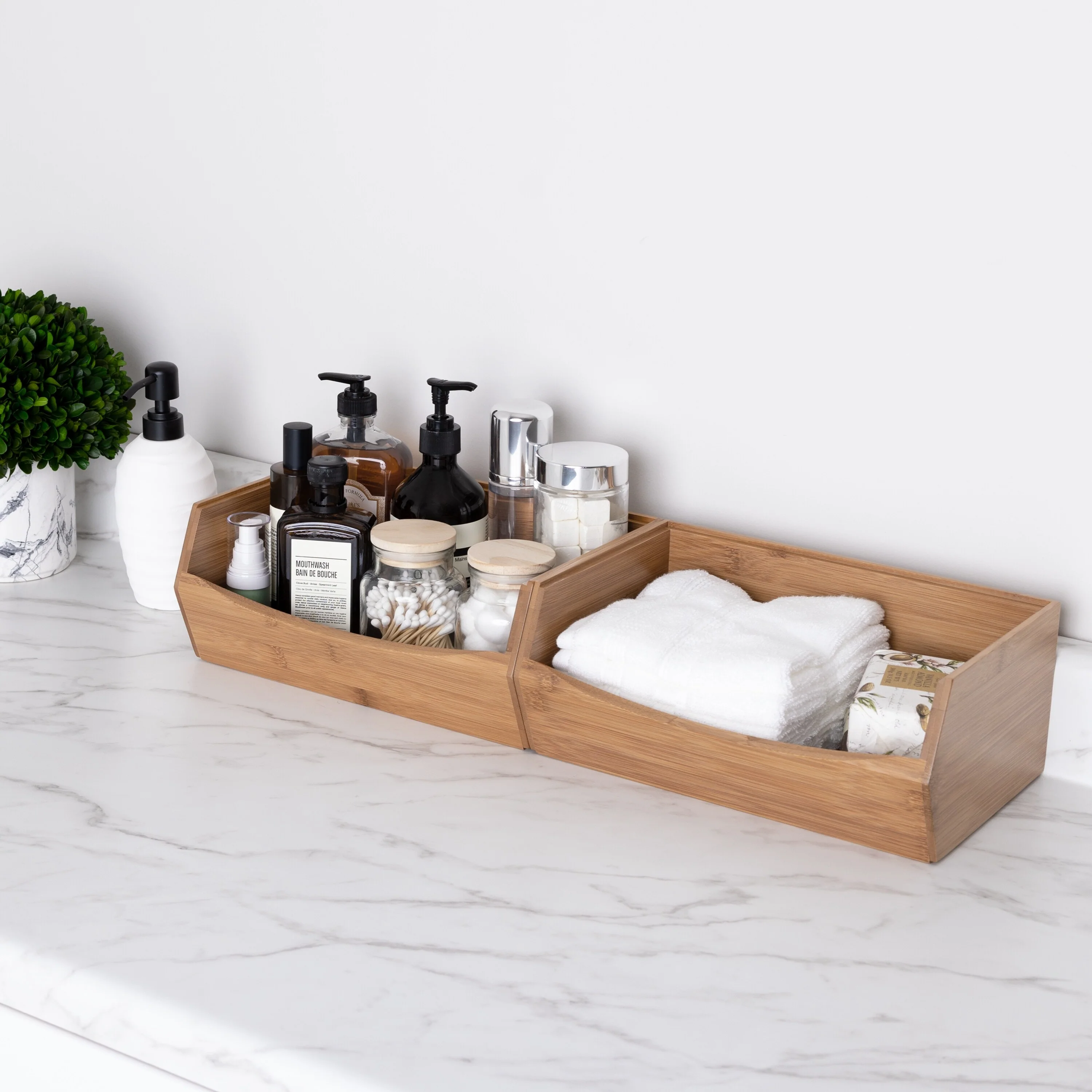Seville Classics 2-Piece Stackable Bamboo Bin Organizer Set