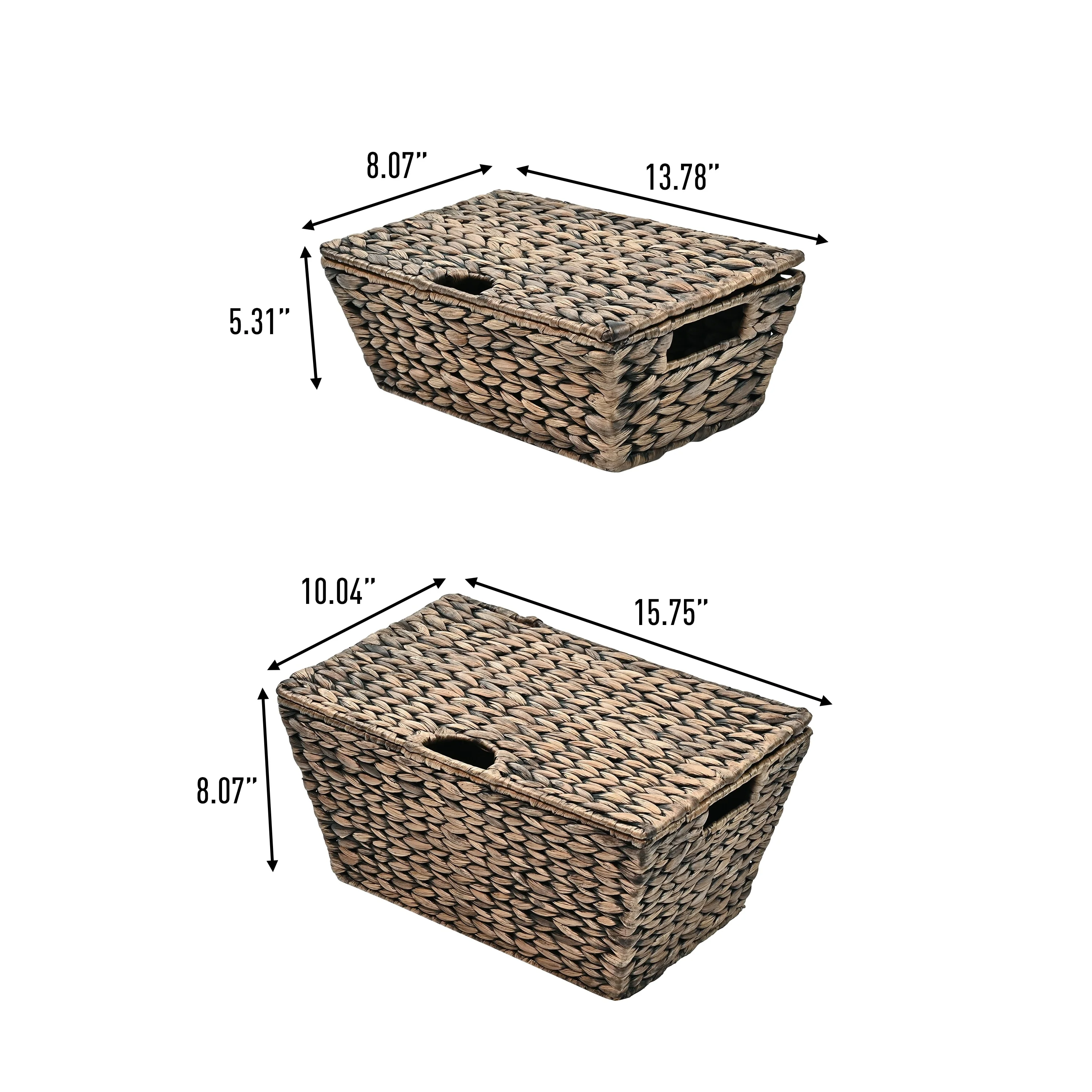Hyacinth Rectangular Storage Baskets with Lids & Handles (Set of 2)
