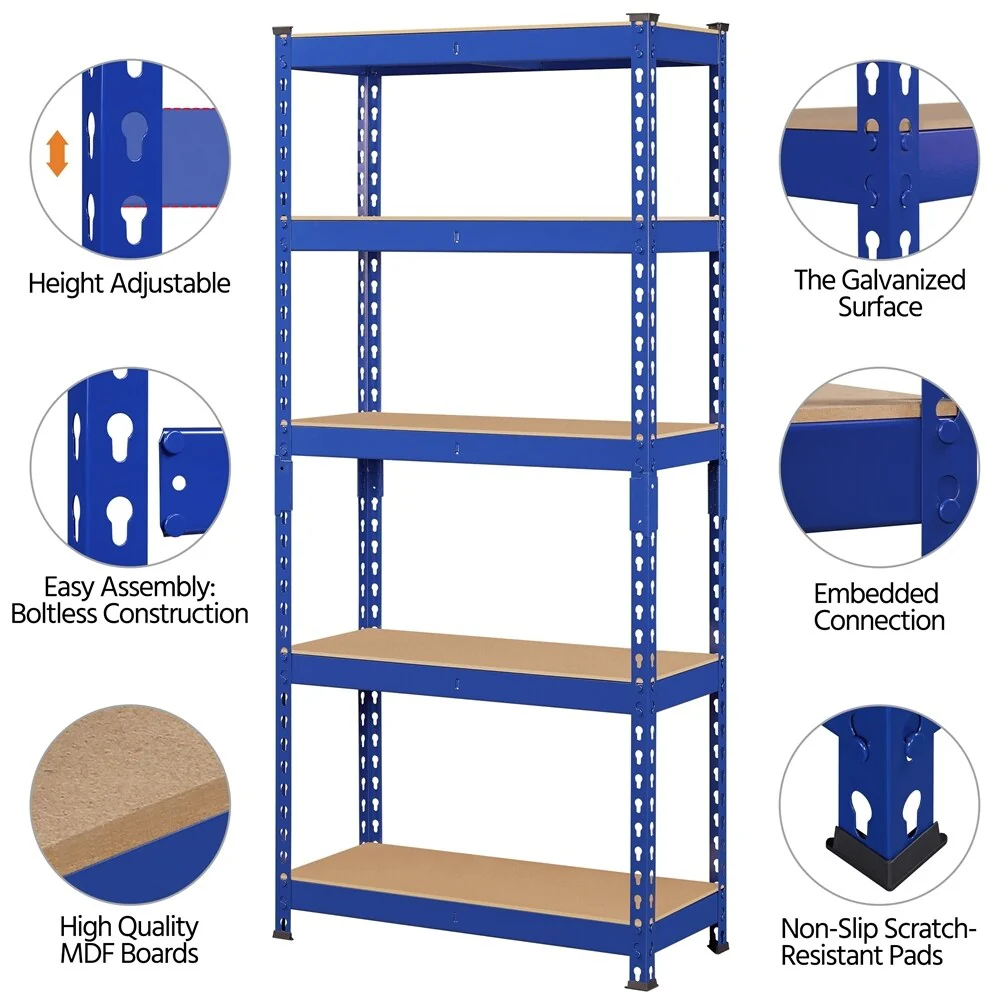 Yaheetech 5 Tiers Boltless Storage Shelf 330lb Capacity for Each Tier,Metal Frame MDF Wood Boards