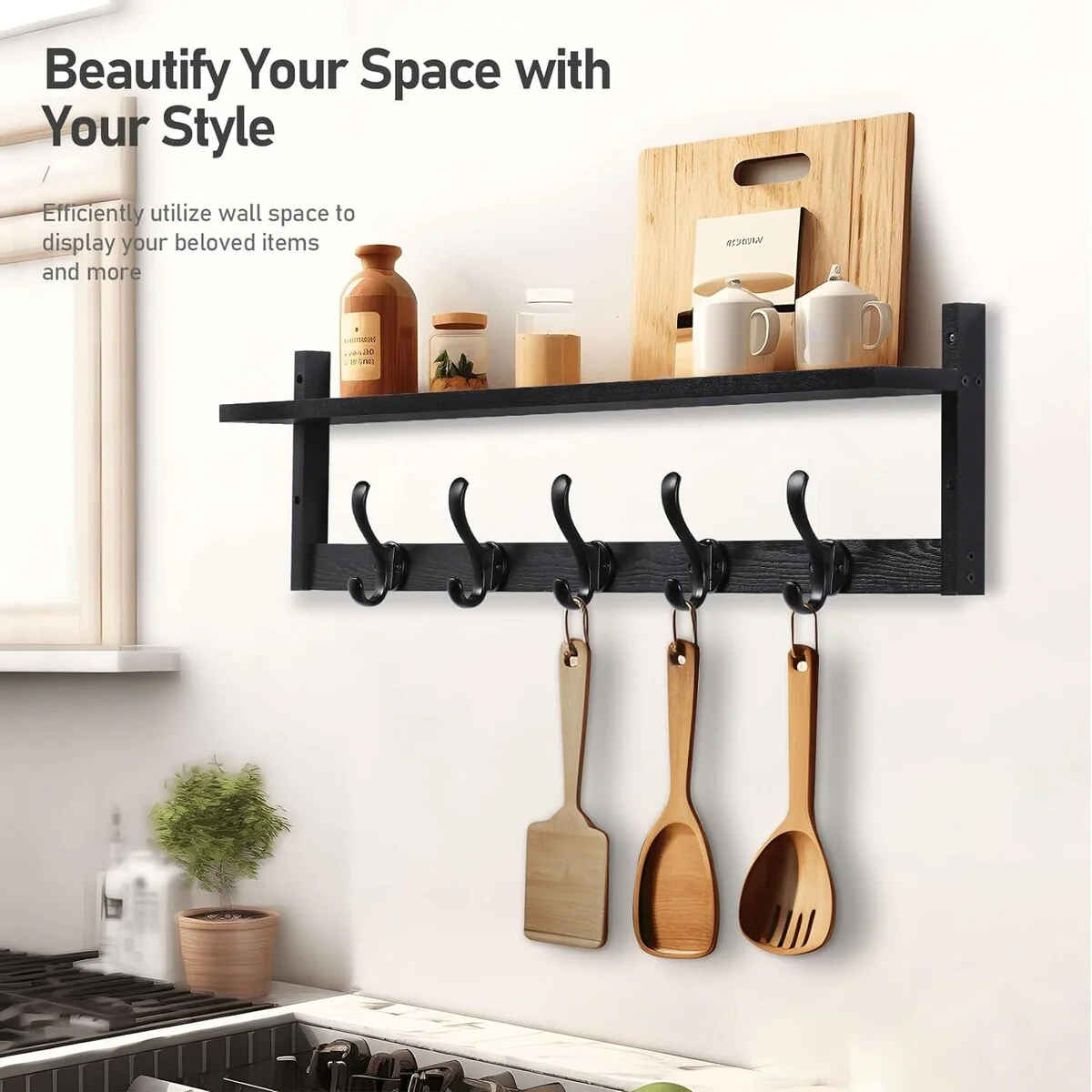29'' Coat Rack Wall Mount with Shelf, Wood Wall Hooks with Storage