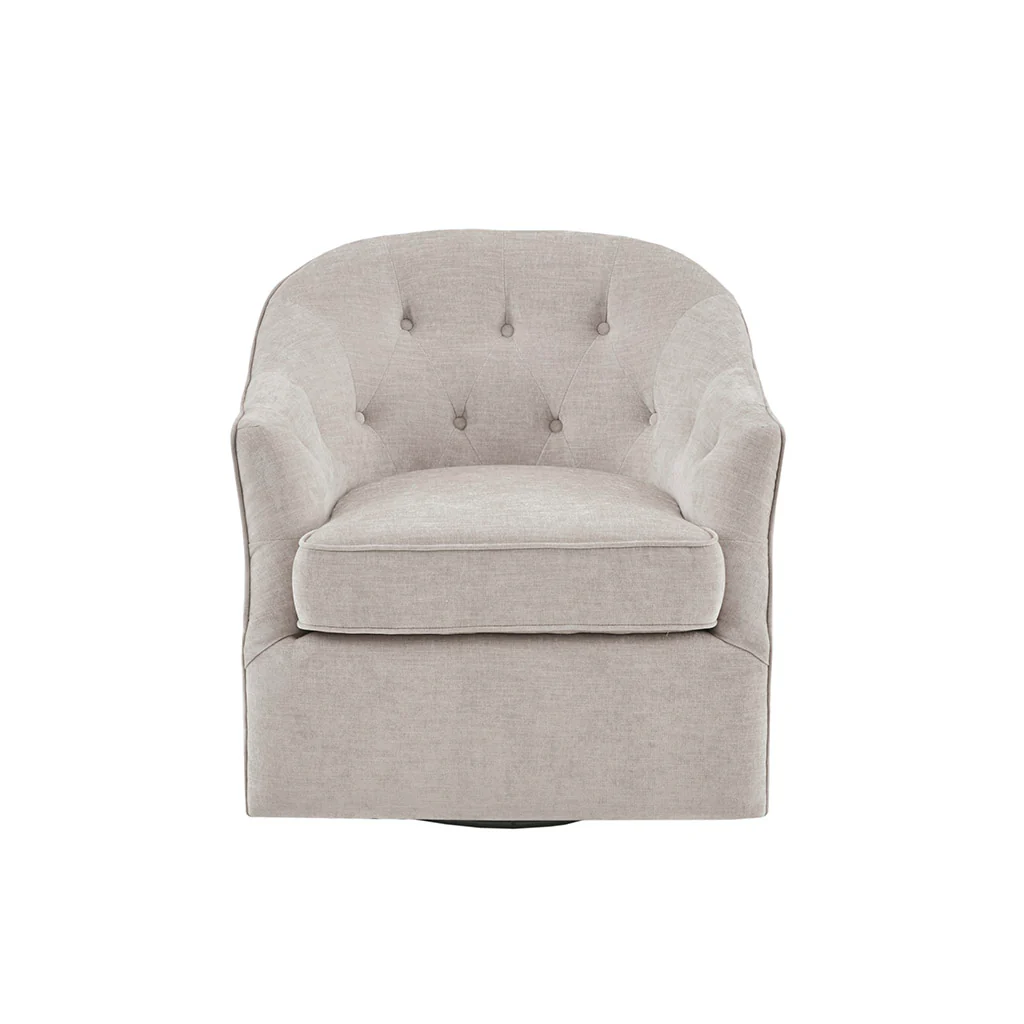 Awakened Swivel Chair with Button Tufted Back and Flared Arms