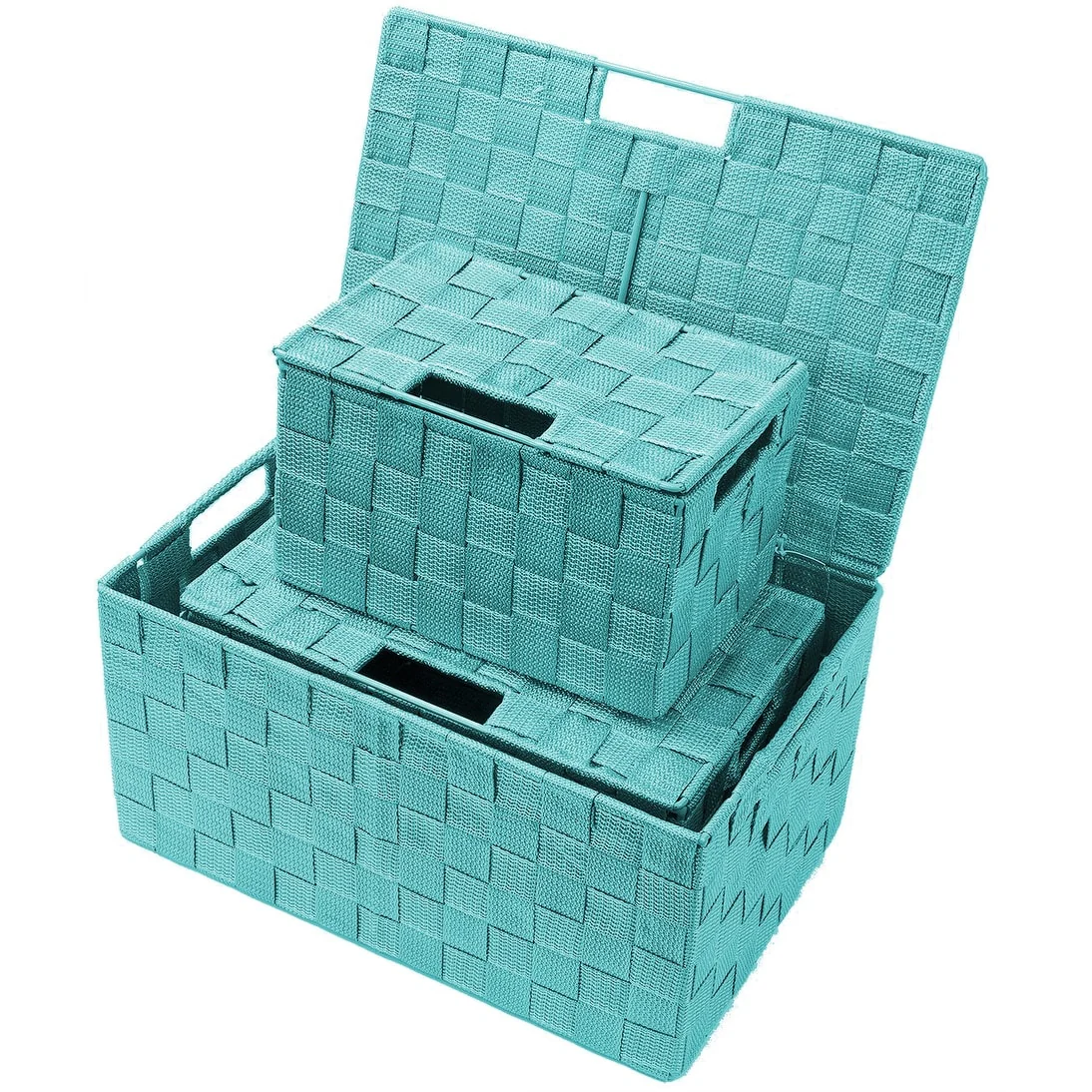 Weave Stackable Basket Set, 3 Pieces - Aqua