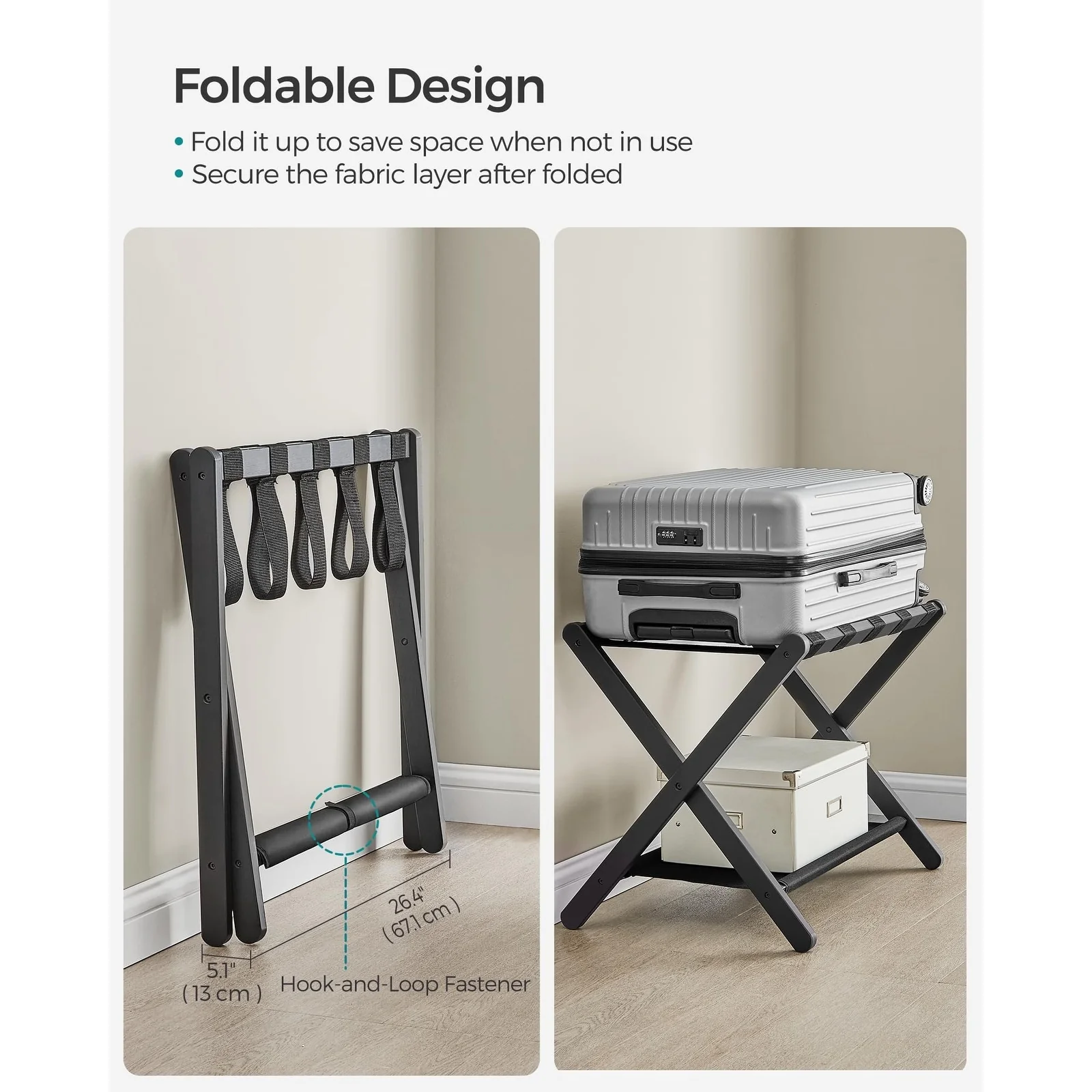 Luggage Rack, Set of 2, Folding Suitcase Stand with Storage Shelf, for Guest Room,Heavy-Duty, Holds up to 131 lb