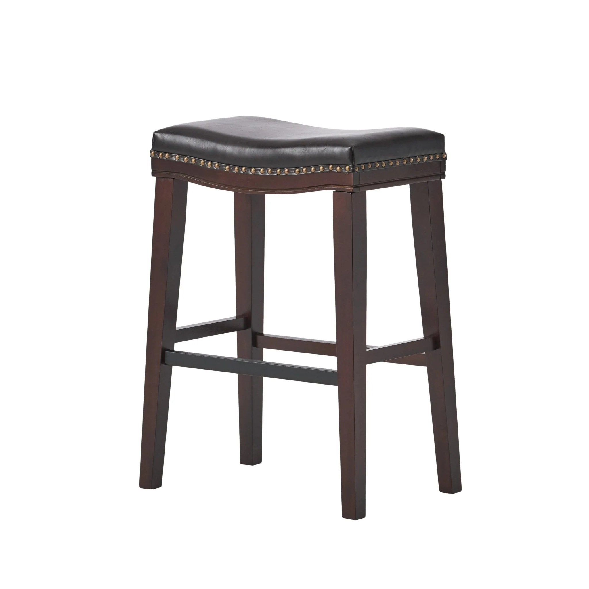 Leather Upholstered Saddle Bar Stool with Nailhead Trim