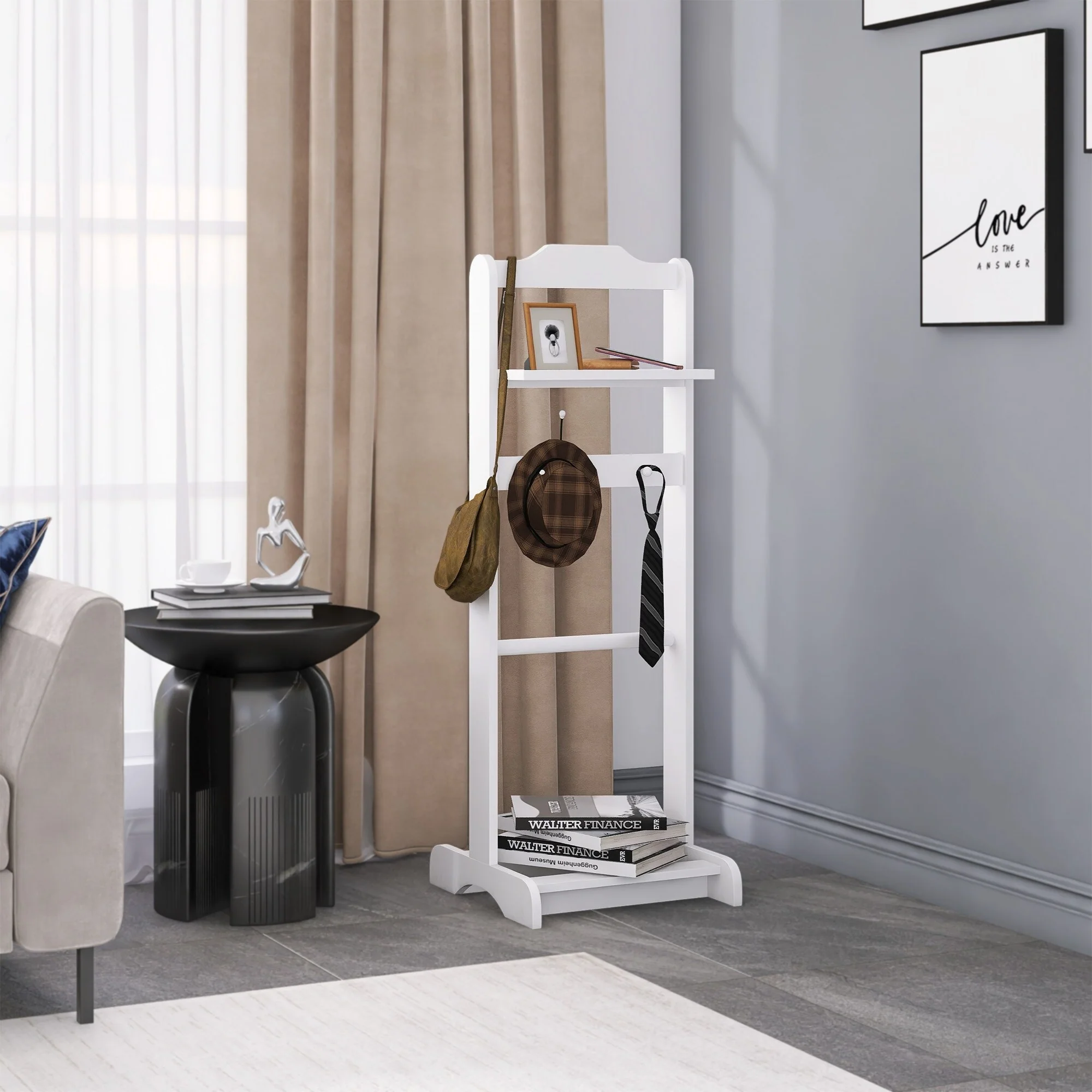 Accent Portable Garment Rack, Clothes Valet Stand with Storage Organizer, for Bedroom, Living room