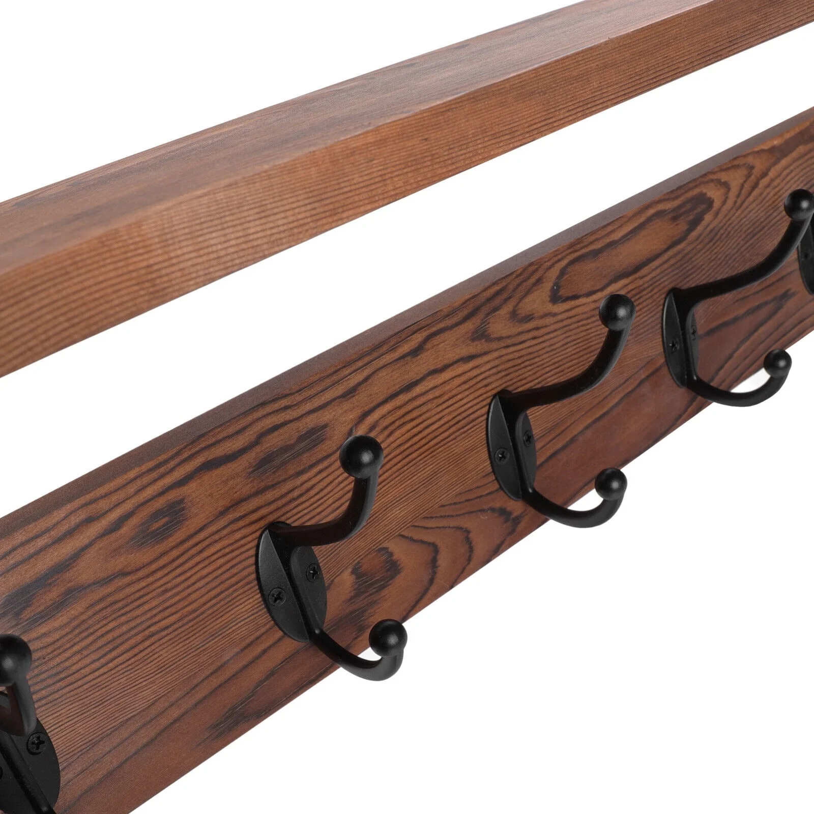 Rustic Wall Mounted Coat Rack with Storage Shelf & Metal Hooks