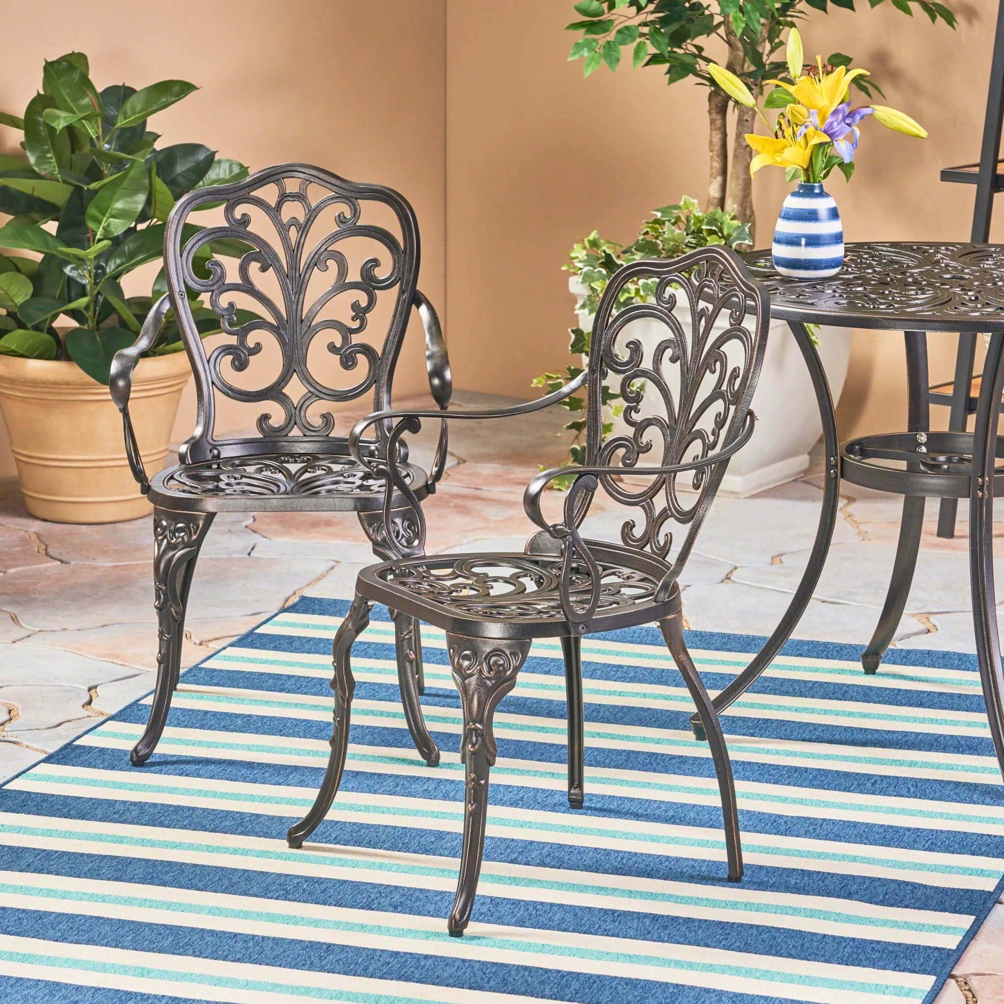 Outdoor Aluminum Dining Chair with Cabriole Legs, Set of 2