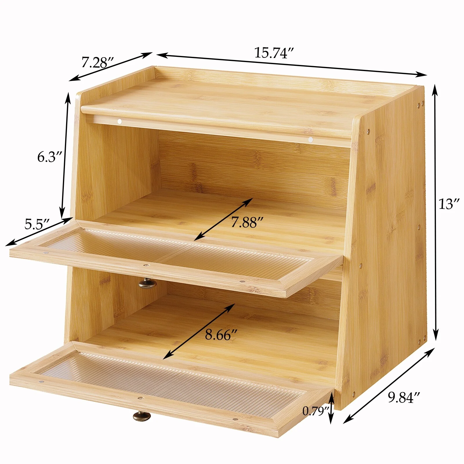 Double Layer Bamboo Bread Box for Kitchen Counter, Large Capacity Bread Storage Bin with Window Bread Holder.
