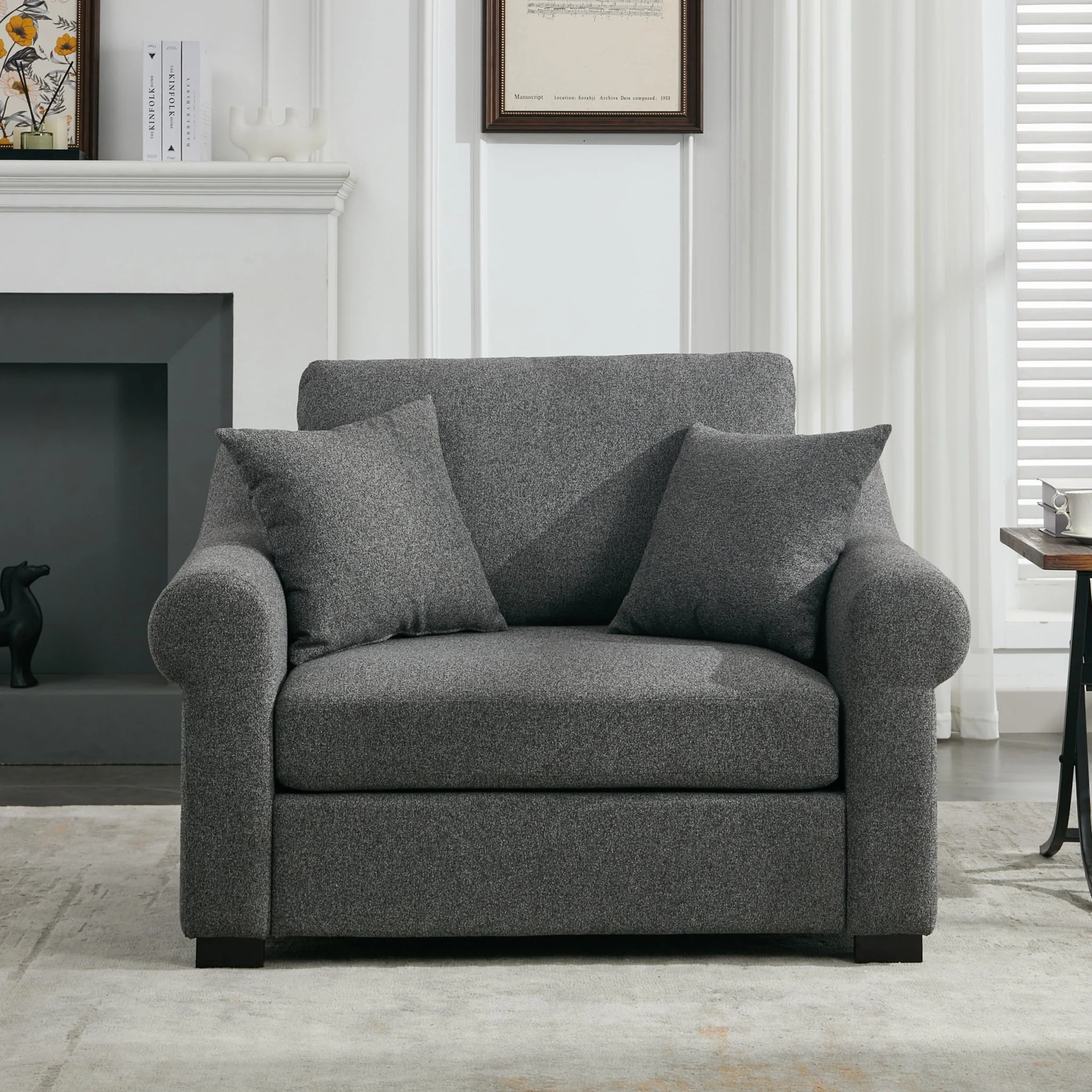 Elicited Upholstered Arm Chair with Wide Armrests and Removable Cushion