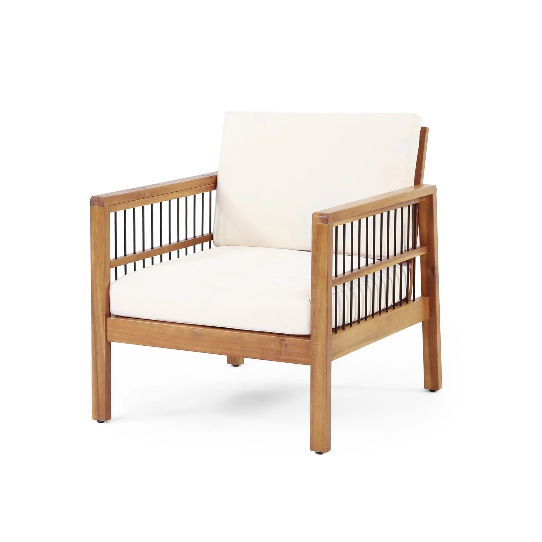 Acacia Wood Club Chair with Slat Panel Design