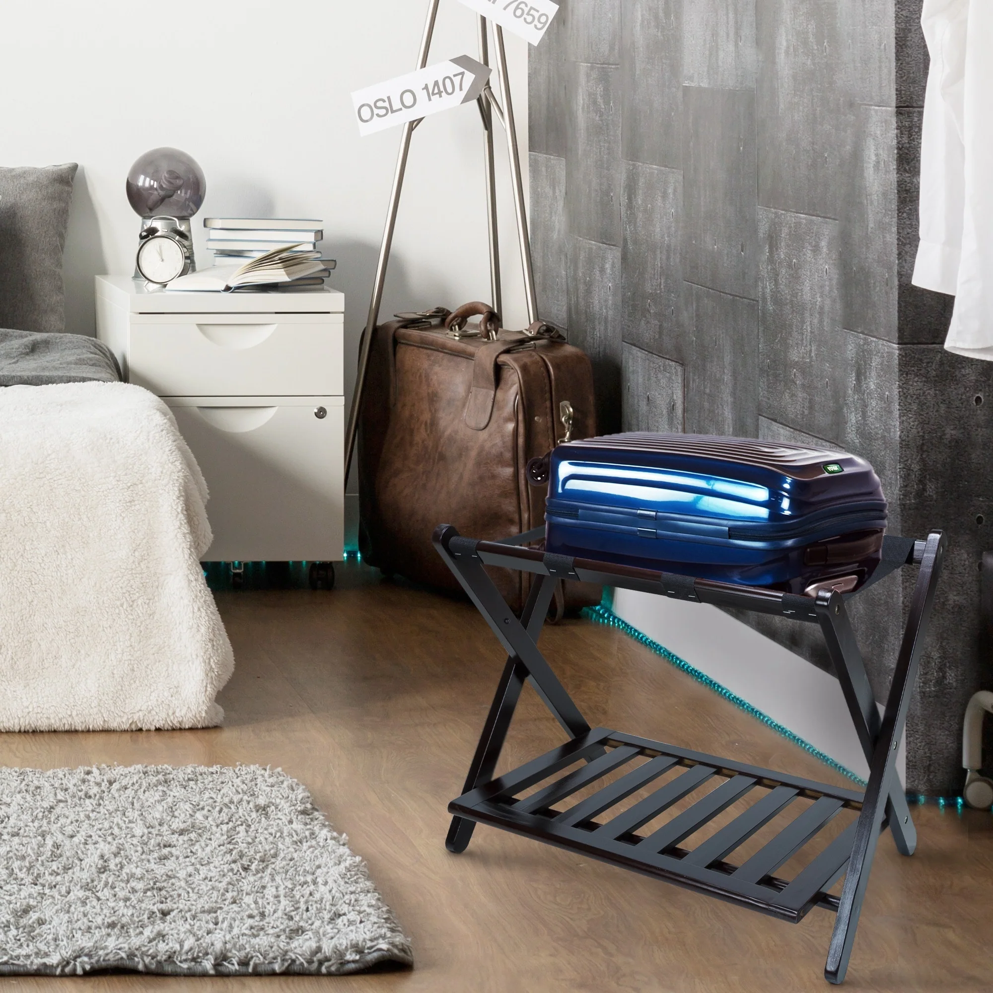 Hotel-style Luggage Rack with Shelf