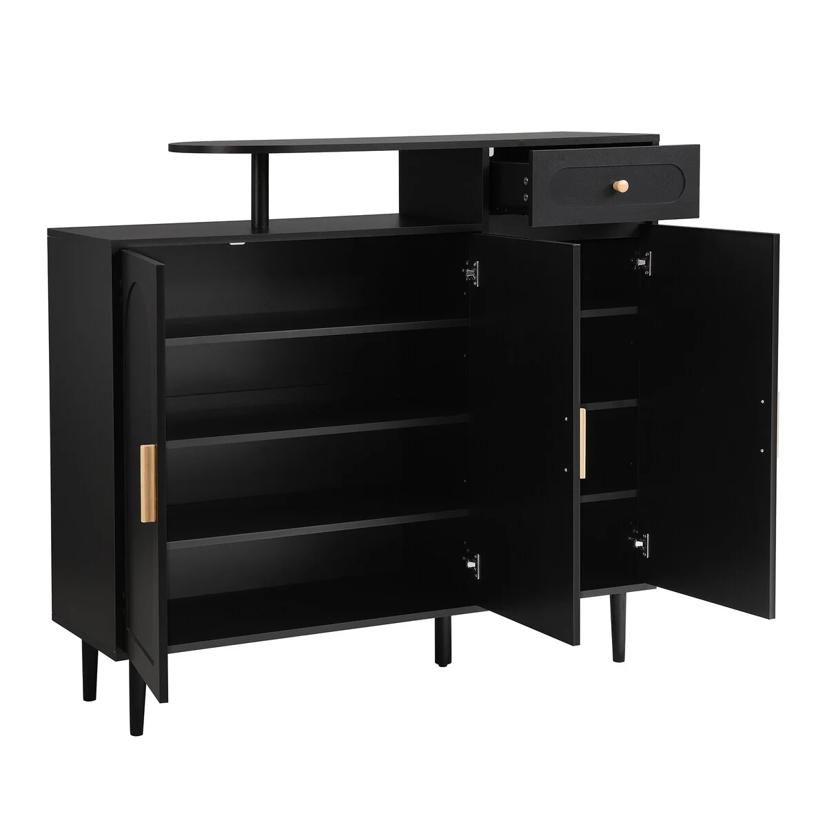 Shoe Cabinet with Arched Doors and Drawer, Cream Style Storage Sideboard with Adjustable Shelves and Solid Wood Legs
