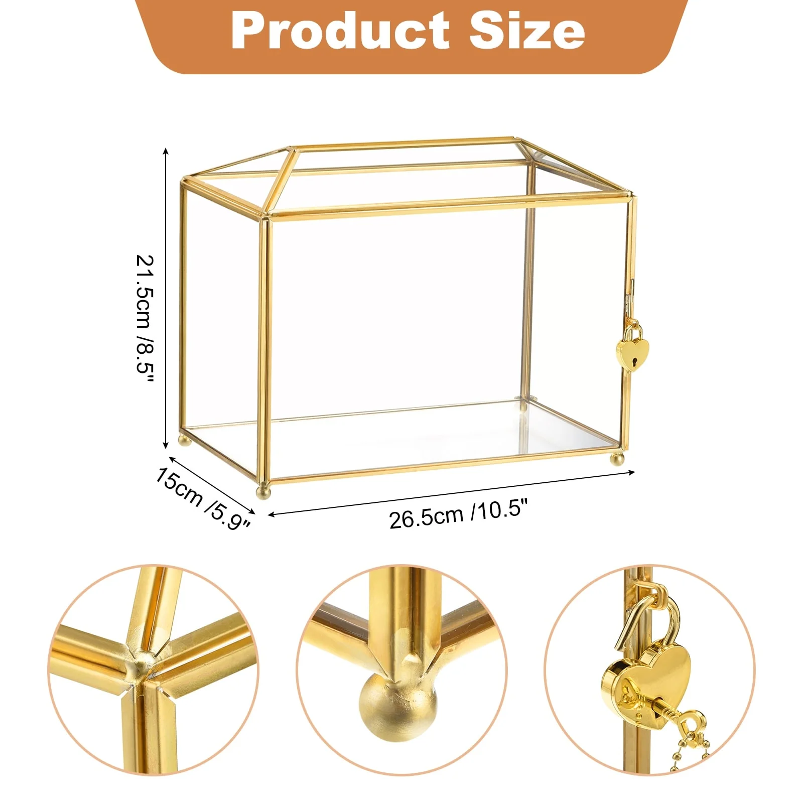 Glass Wedding Card Box with Lock, Clear Card Box for Reception