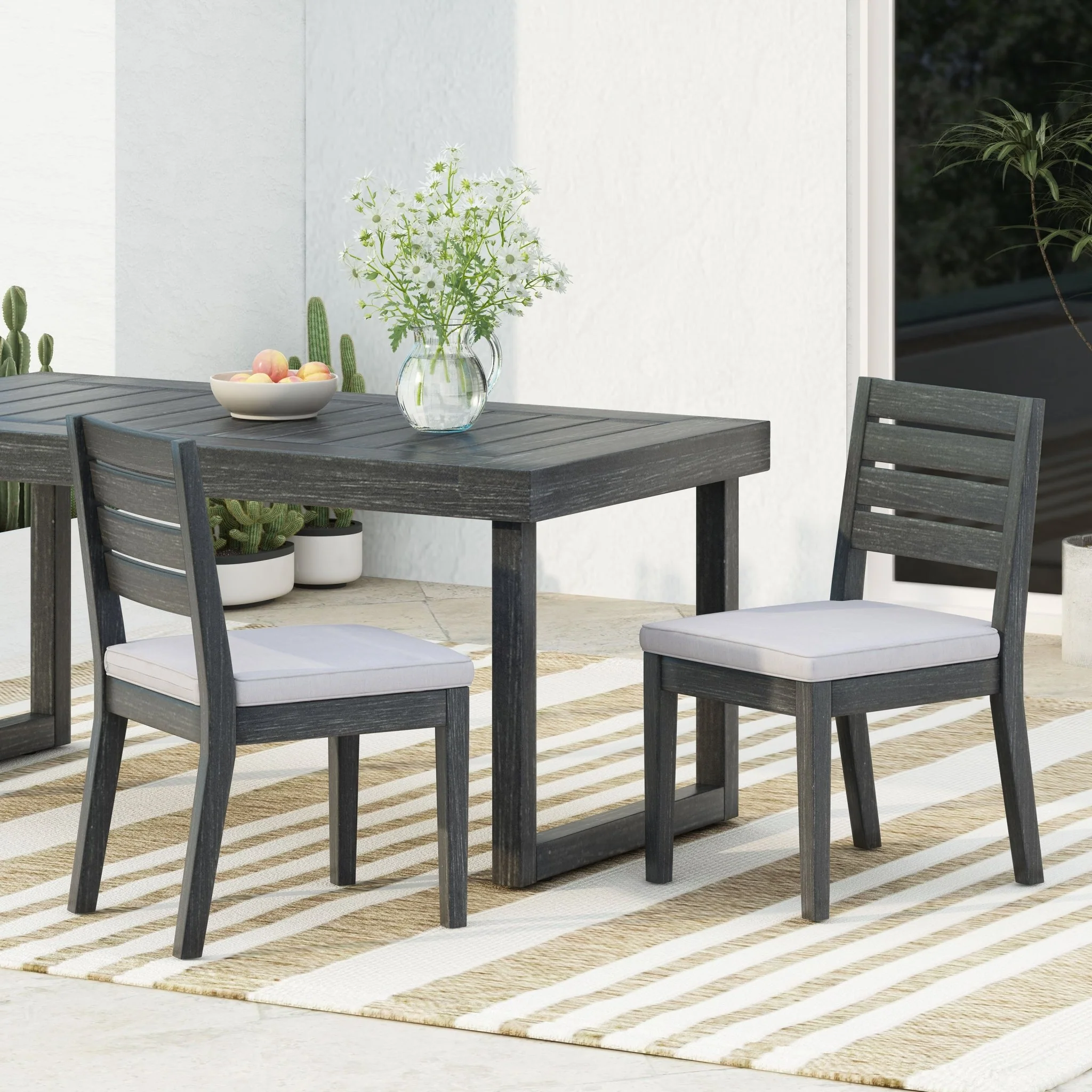 Patio Armless Dining Chair with Laid-Back Slat Panel Design, Set of 2