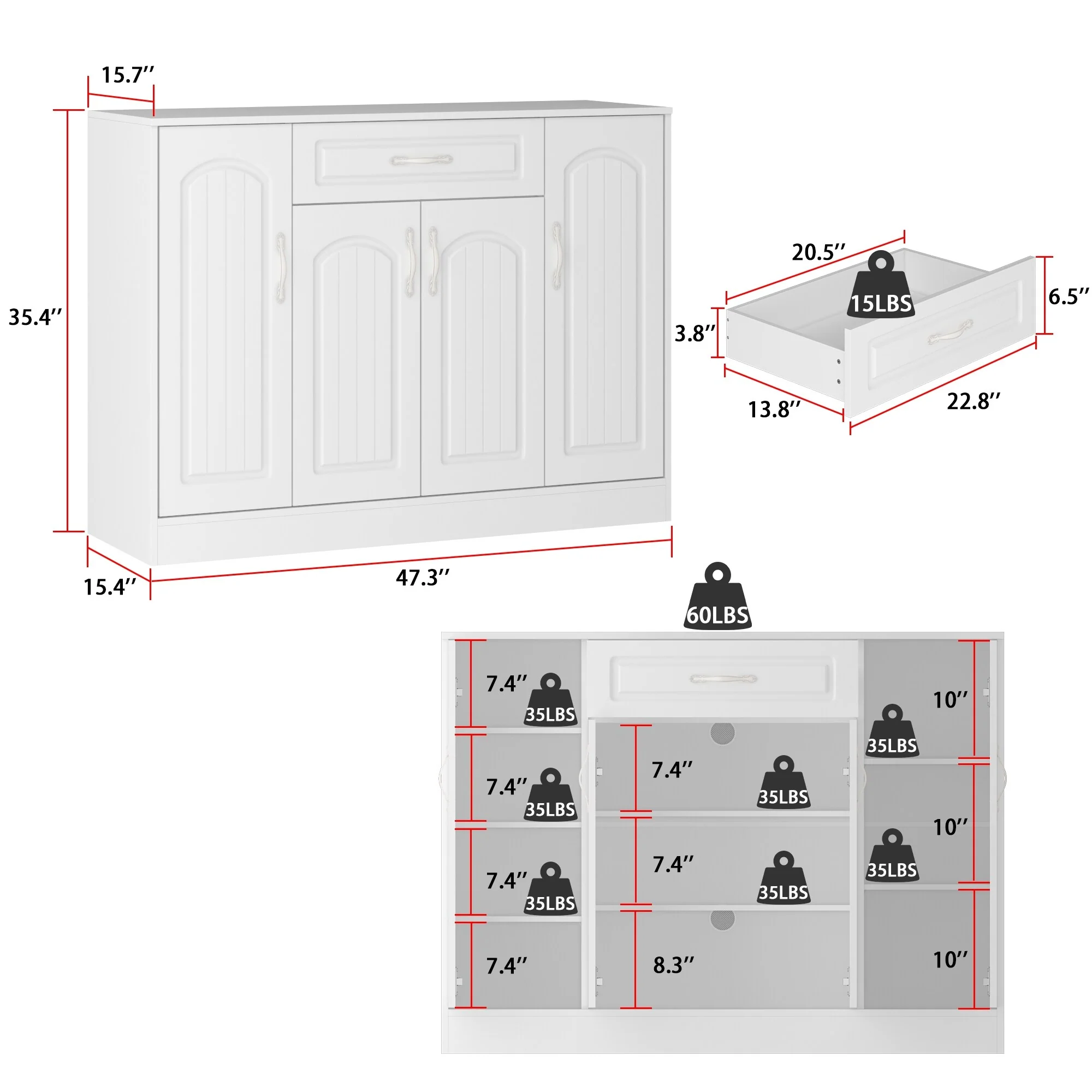 Multi-Functional White Shoe Cabinet with Adjustable Shelves Entryway