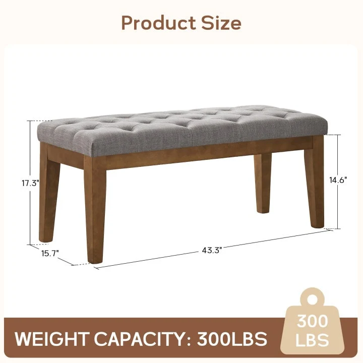 Button-Tufted Bench for End of Bed, Entryway Bench Beige/ Black/ Brown Solid Wood, Leather, Fabric 44-inch