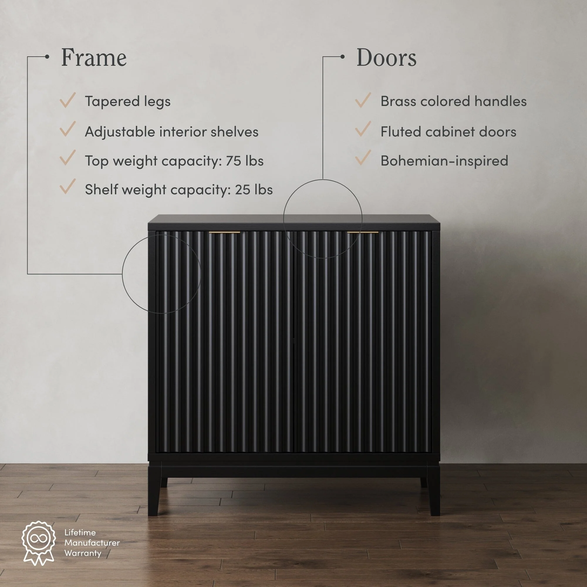 Jasper Modern Sideboard, Kitchen Storage Cabinet with Fluted Doors