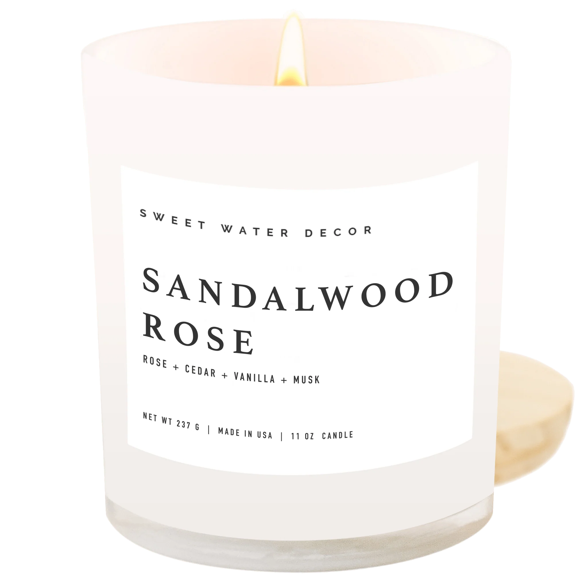 Sandalwood Rose Soy Candle - White Jar - 11 oz