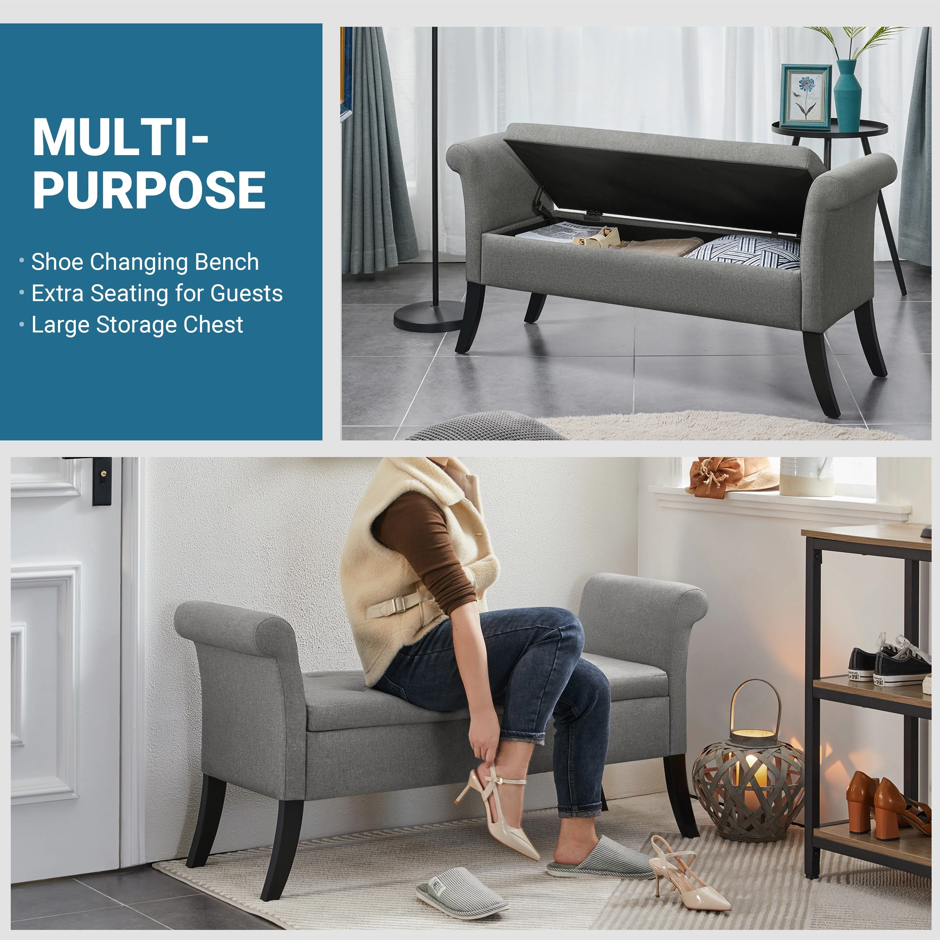 Yaheetech Modern Fabric Tufted Storage Bench with Cushioned Ottoman