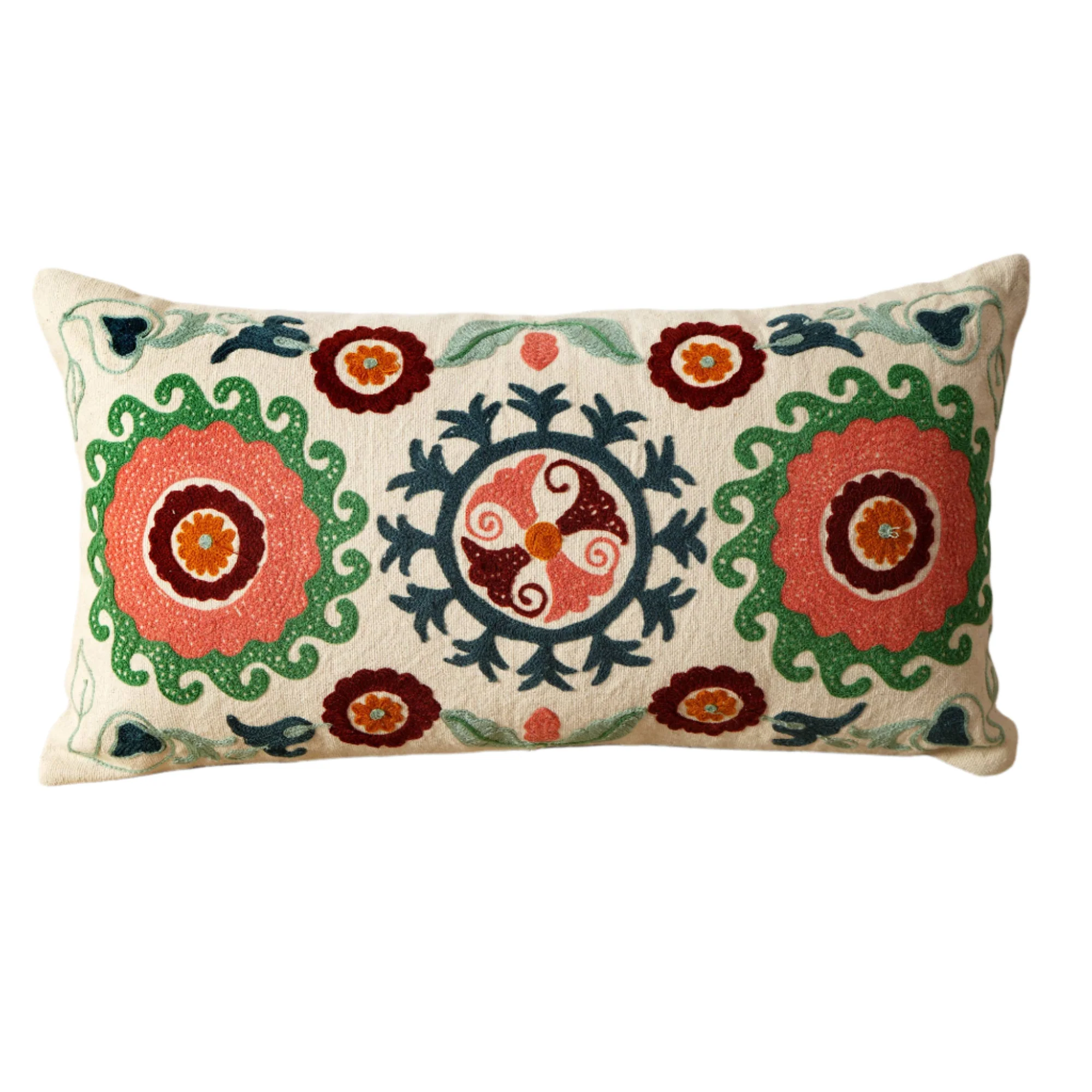 100% Cotton Embroidered Lumbar Cushion/Pillow