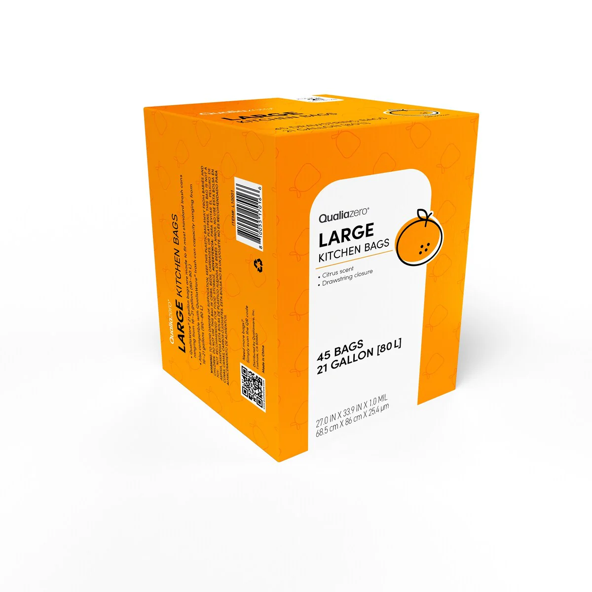 Qualiazero 21 Gallon Drawstring Trash Bag - 45 Bags - Scented or unscented